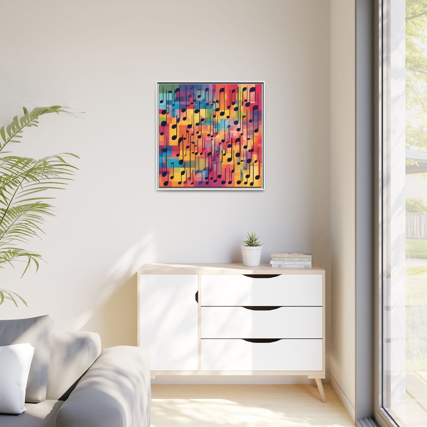 Modern Music-Themed Print Abstract Design Unique Framed Canvas Print Treble Clef Note Wall Art Music Lover Gift Decor 3 frame colors