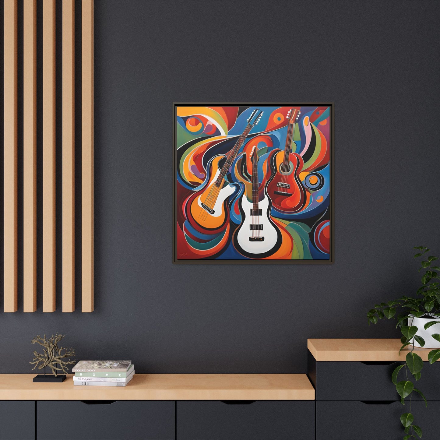 Modern Music-Themed Print Abstract Design Unique Framed Canvas Print Guitar Wall Art Music Lover Gift Decor 3 frame colors