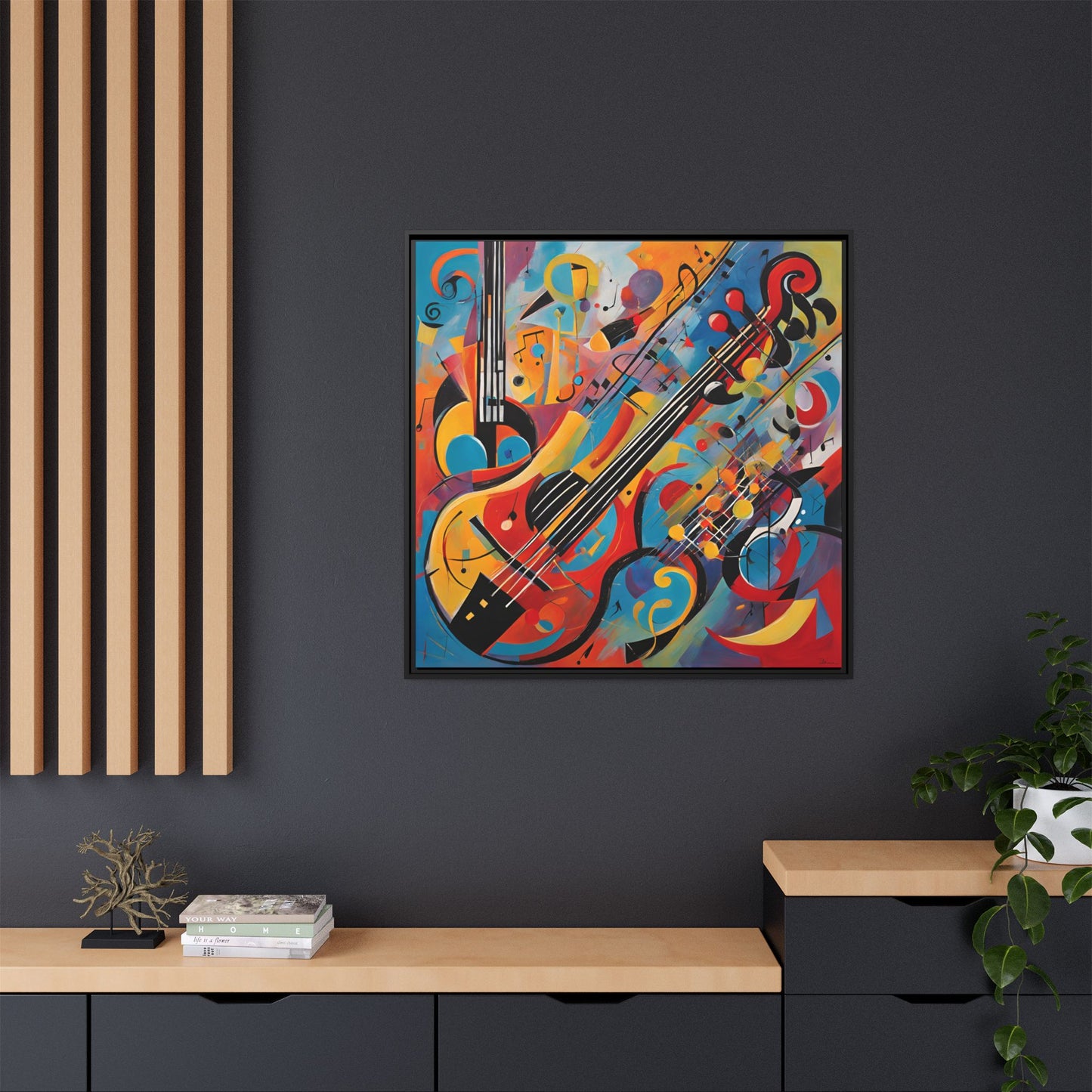Modern Music-Themed Print Abstract Design Unique Framed Canvas Print Guitar Wall Art Music Lover Gift Decor 3 frame colors