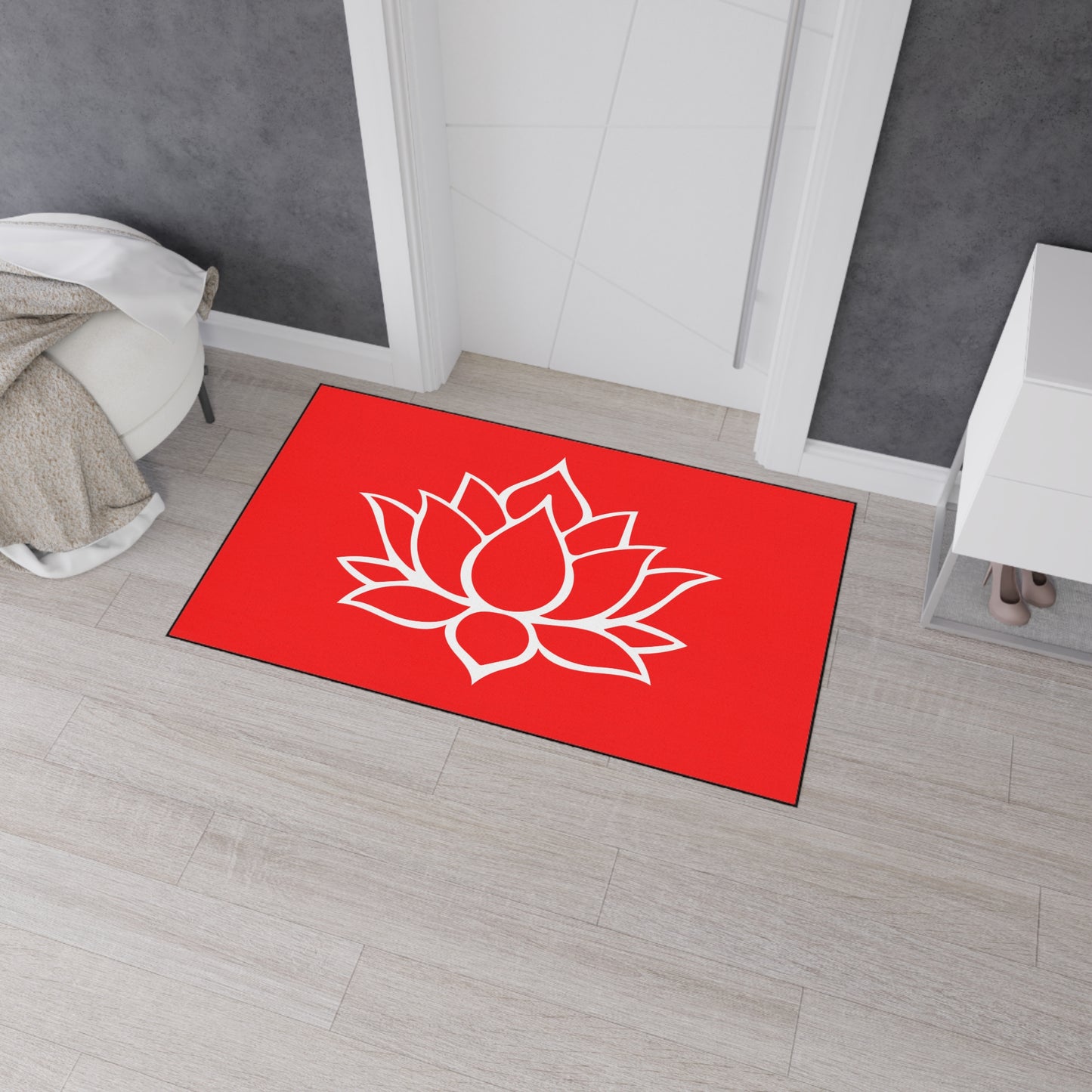 Decorative Heavy Duty Non-Slip Floor Mat Stylish Design Perfect for Entryway Kitchen Décor Red Lotus Blossom Floral Design Rug Bath Mat
