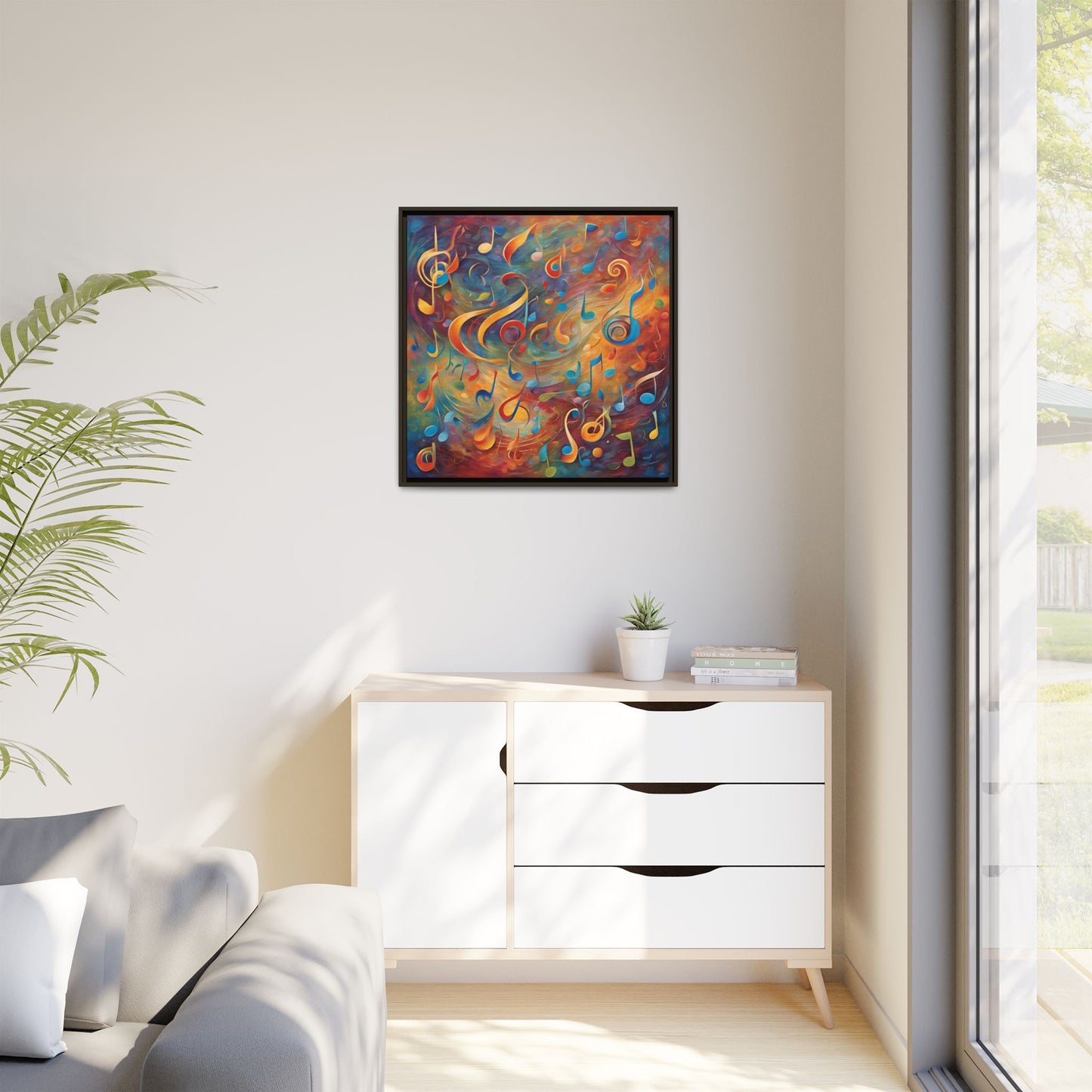 Modern Music-Themed Print Abstract Design Unique Framed Canvas Print Treble Clef Note Wall Art Music Lover Gift Decor 3 frame colors