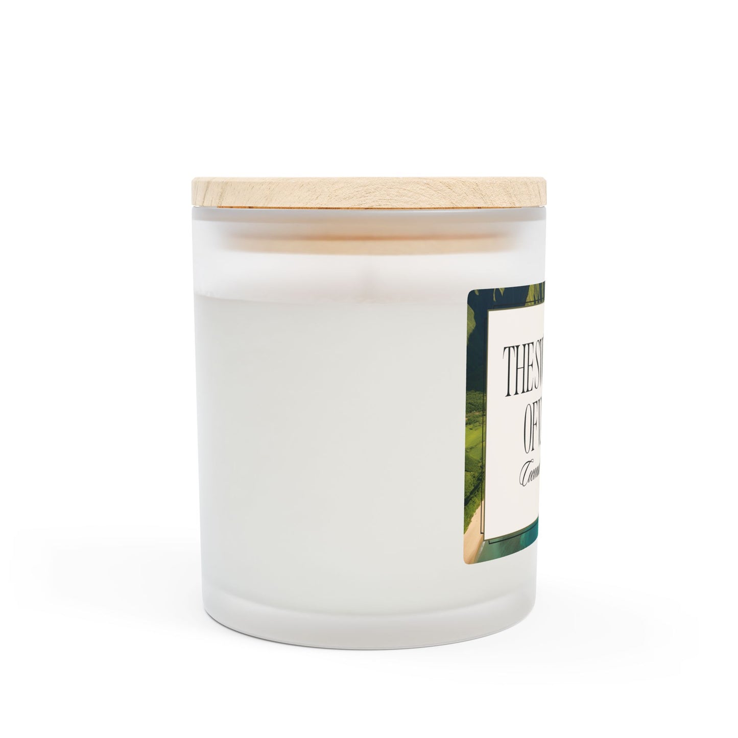 Artisanal Coconut Soy Frosted Glass Candle with Wooden Wick and Raw Maple Lid 11 oz Hand Poured Ocean Beachy Vacation Candle 50 hr burn time