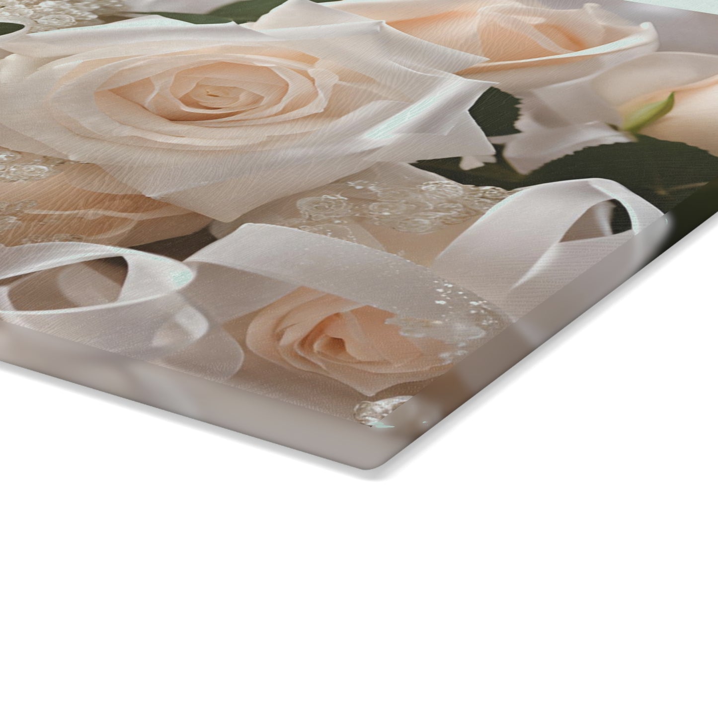 Kitchen Decor Glass Cutting Board Serving Tray with Rose Design Satin Ribbon Pattern Cutting Board Gift for Home Cook Charcuterie Board