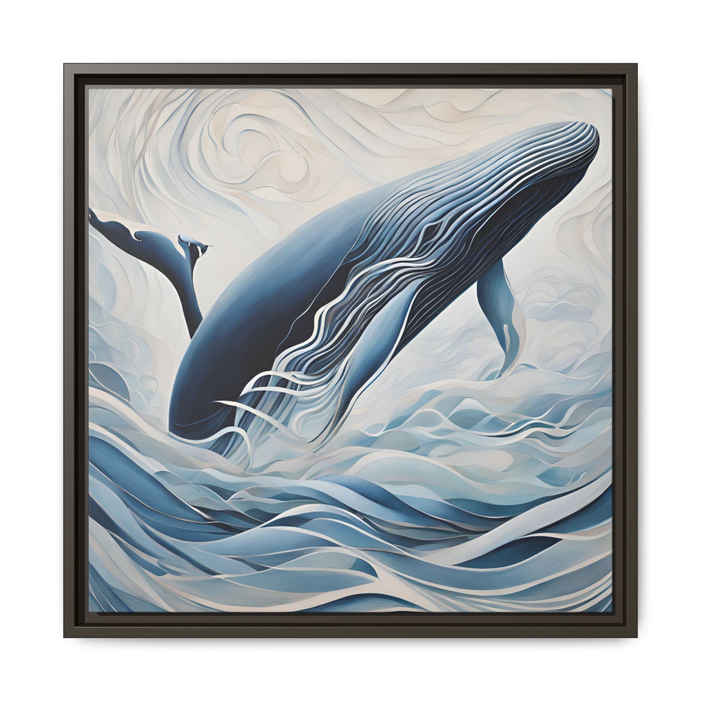 Modern Abstract Whale Wave Design Unique Framed Canvas Wall Art Ocean Beach Gift Nature Lover Gift Underwater Sea Lover Gift 3 frame colors
