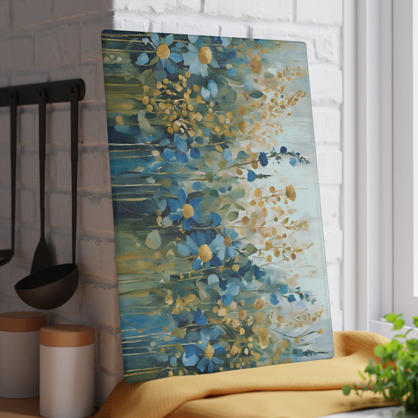 Kitchen Decor Glass Cutting Board Serving Tray with Field of Flowers Pattern Cutting Board Gift for Home Cook Charcuterie Board