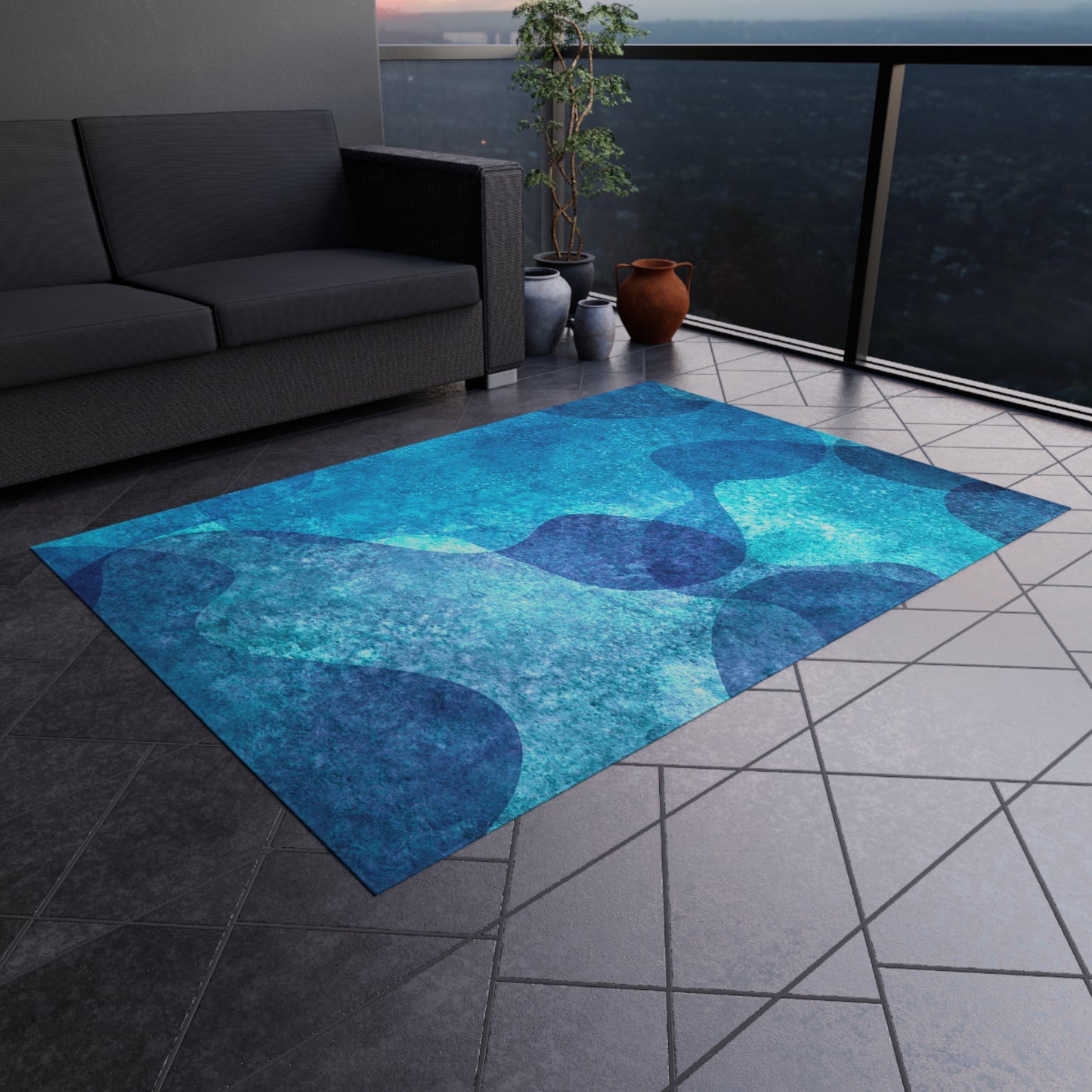 Modern Wave Design Chenille Outdoor Rug No-Skid Backing Cozy Outdoor Beachy Patio Decor Gazebo Rug Pool Area Decor Outdoor Kitchen Carpet