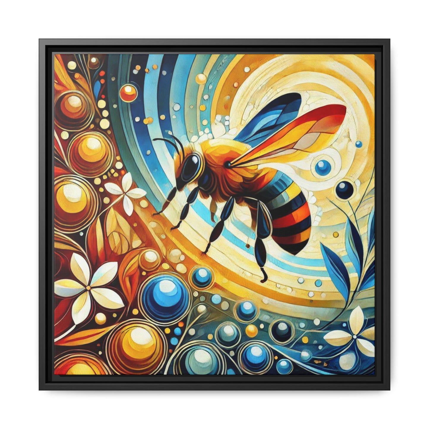 Modern Bee Print Abstract Design Unique Framed Canvas Print Insect Lover Wall Art Animal Lover Nature Lover Decor 3 frame colors