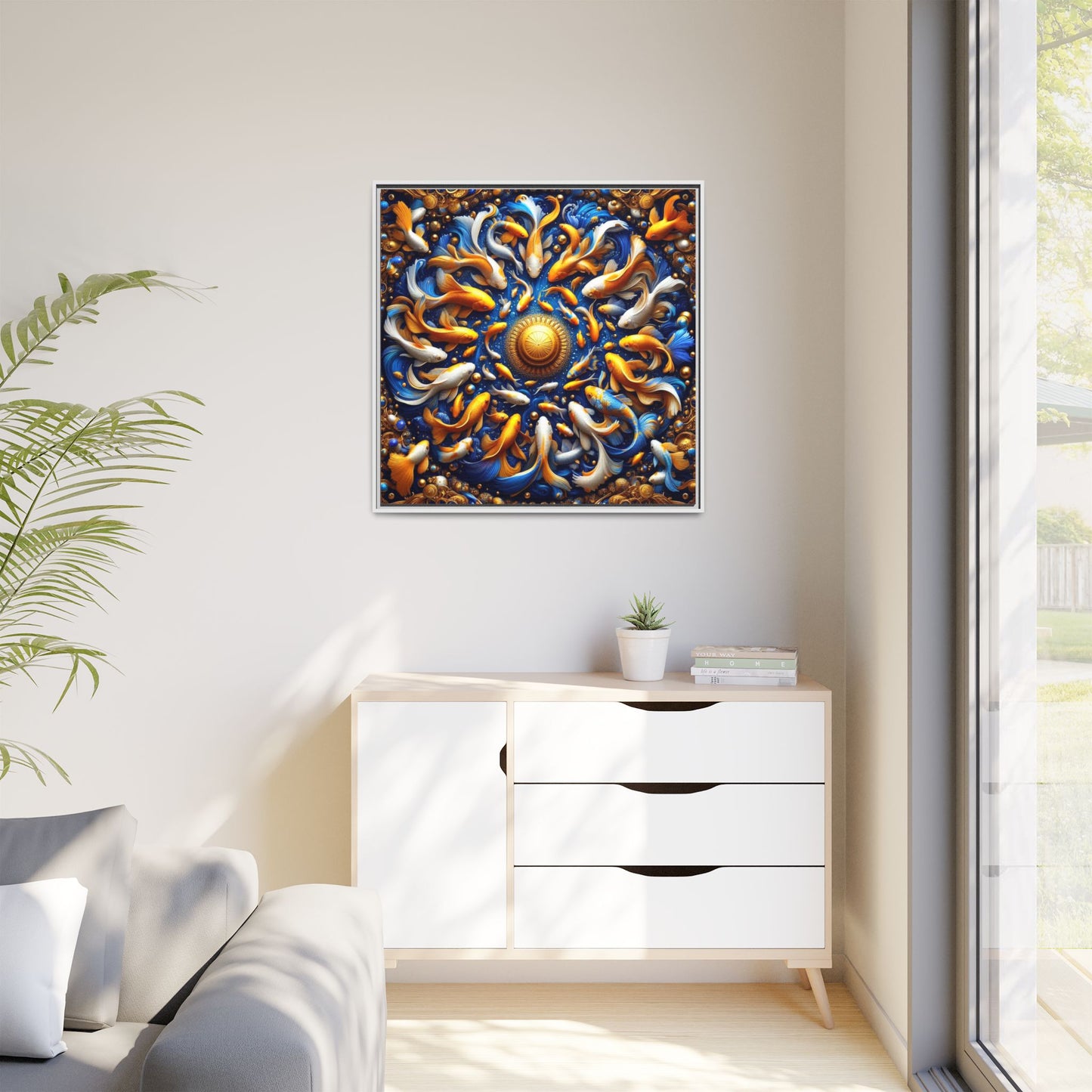 Koi Fish Framed Canvas Print Wall Art Unique Animal Lover Gift Fish Themed Print Goldfish Lover Decor 3 Frame Colors