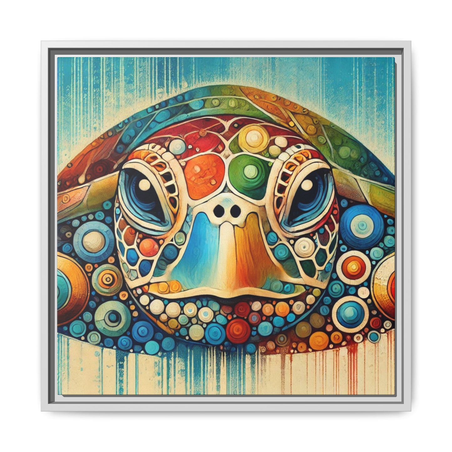 Modern Sea Turtle Print Abstract Design Unique Framed Canvas Print Oceanic Beachy Wall Art Animal Lover Nature Lover Decor 3 frame colors