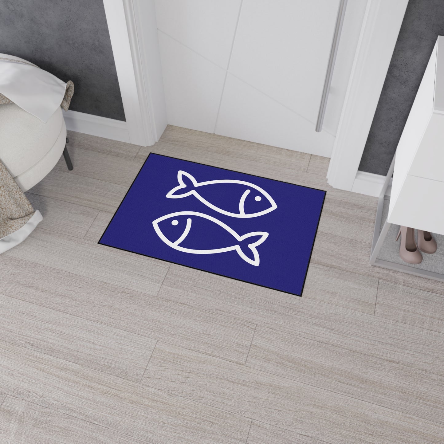 Decorative Heavy Duty Non-Slip Floor Mat Stylish Design Perfect for Entryway Kitchen Décor Blue Fish Design Rug Bathroom Mat