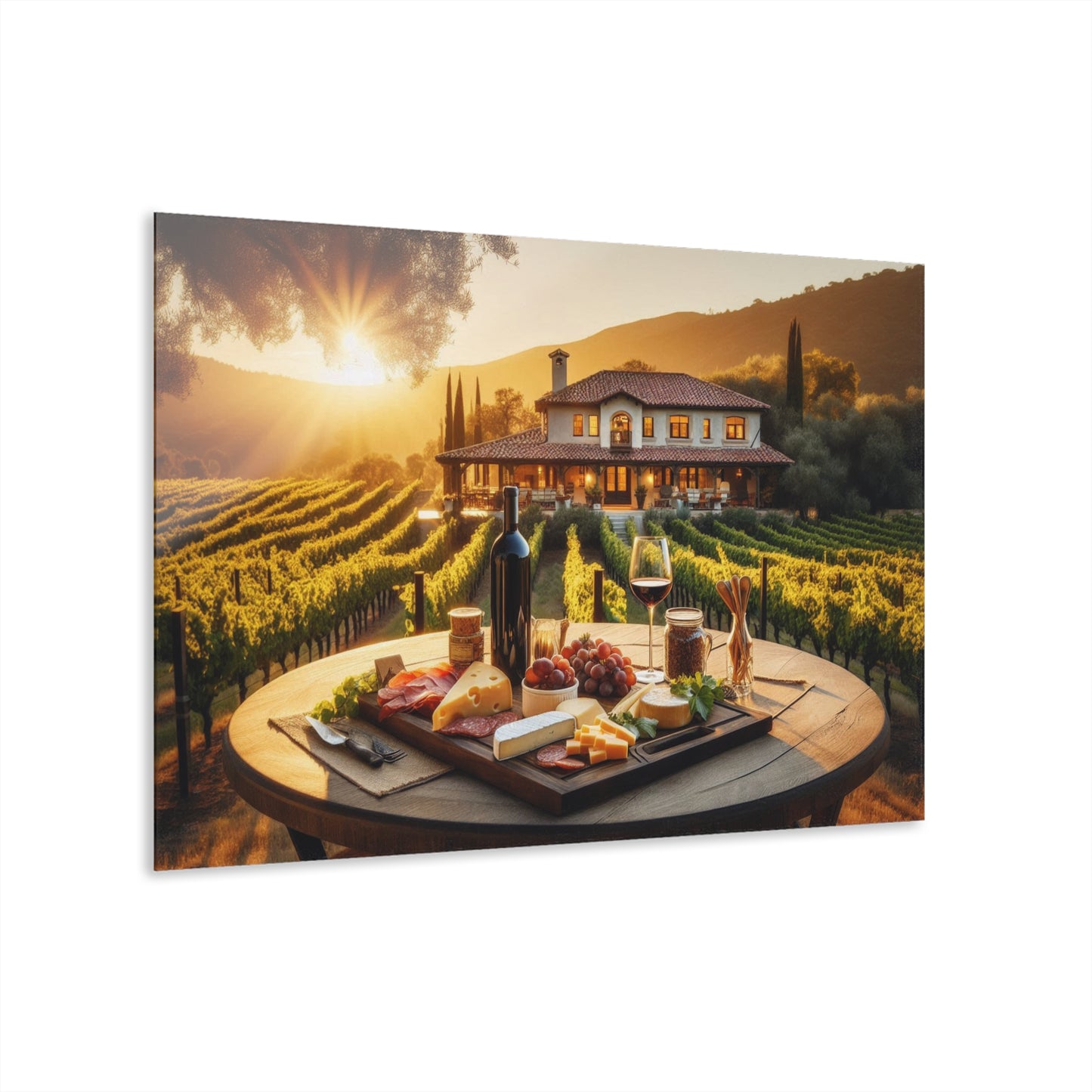 Rustic Vineyard Design Acrylic Print with Charcuterie Nature Lover Wall Art Fruit and Cheese Gift Farm Artwork Modern Garden Home Decor