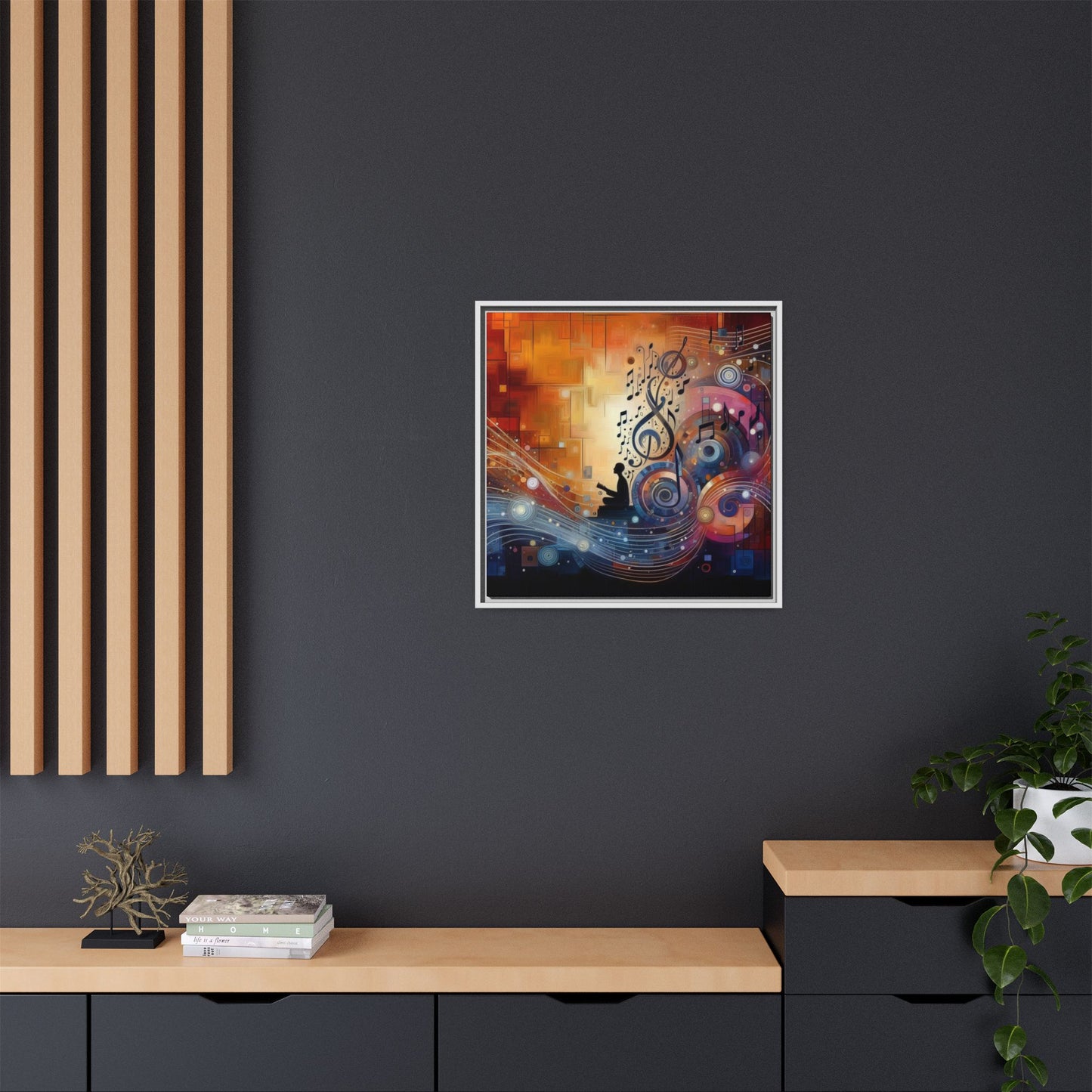 Modern Music-Themed Print Abstract Design Unique Framed Canvas Print Treble Clef Note Wall Art Music Lover Gift Decor 3 frame colors