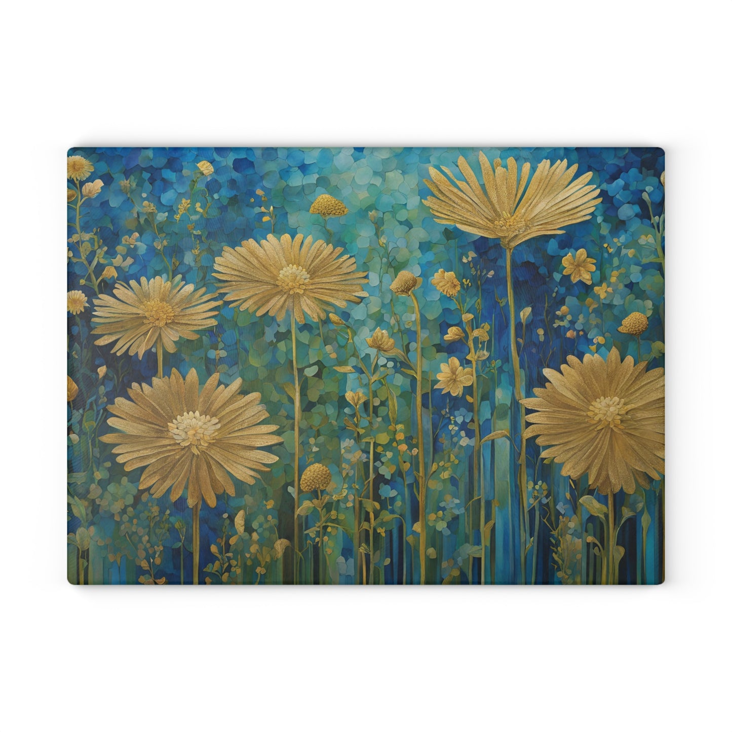 Kitchen Decor Glass Cutting Board Serving Tray with Field of Flowers Pattern Cutting Board Gift for Home Cook Charcuterie Board