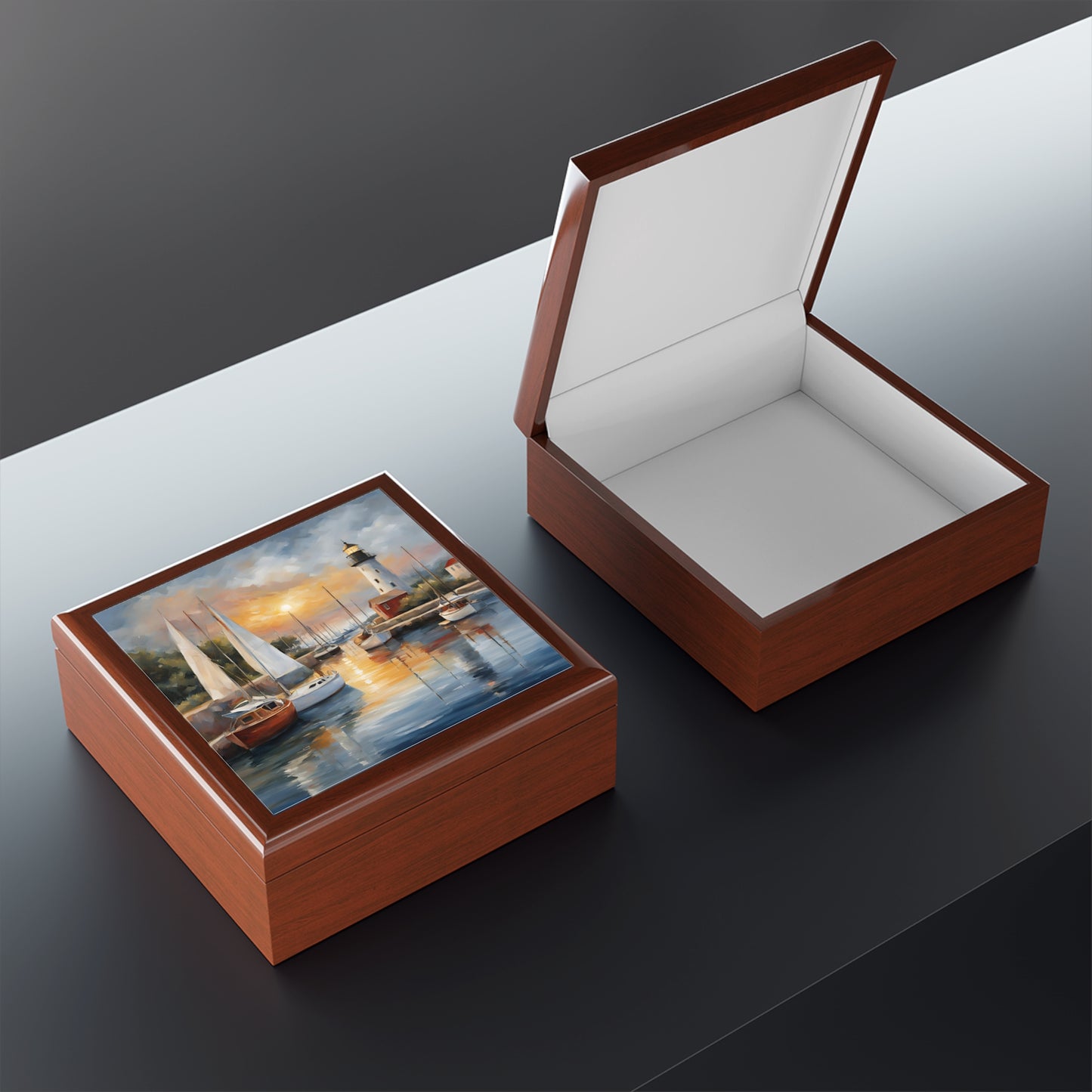 Unique Sail Boats Art Nautical Print Design Jewelry Box Trinket Box Bedroom Dresser Decor Vanity Gift Box - 3 colors to choose from