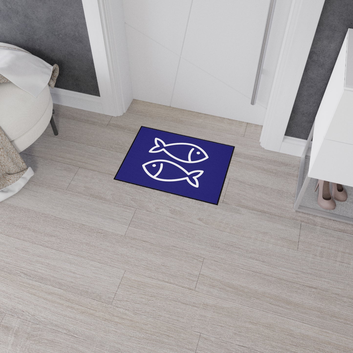 Decorative Heavy Duty Non-Slip Floor Mat Stylish Design Perfect for Entryway Kitchen Décor Blue Fish Design Rug Bathroom Mat