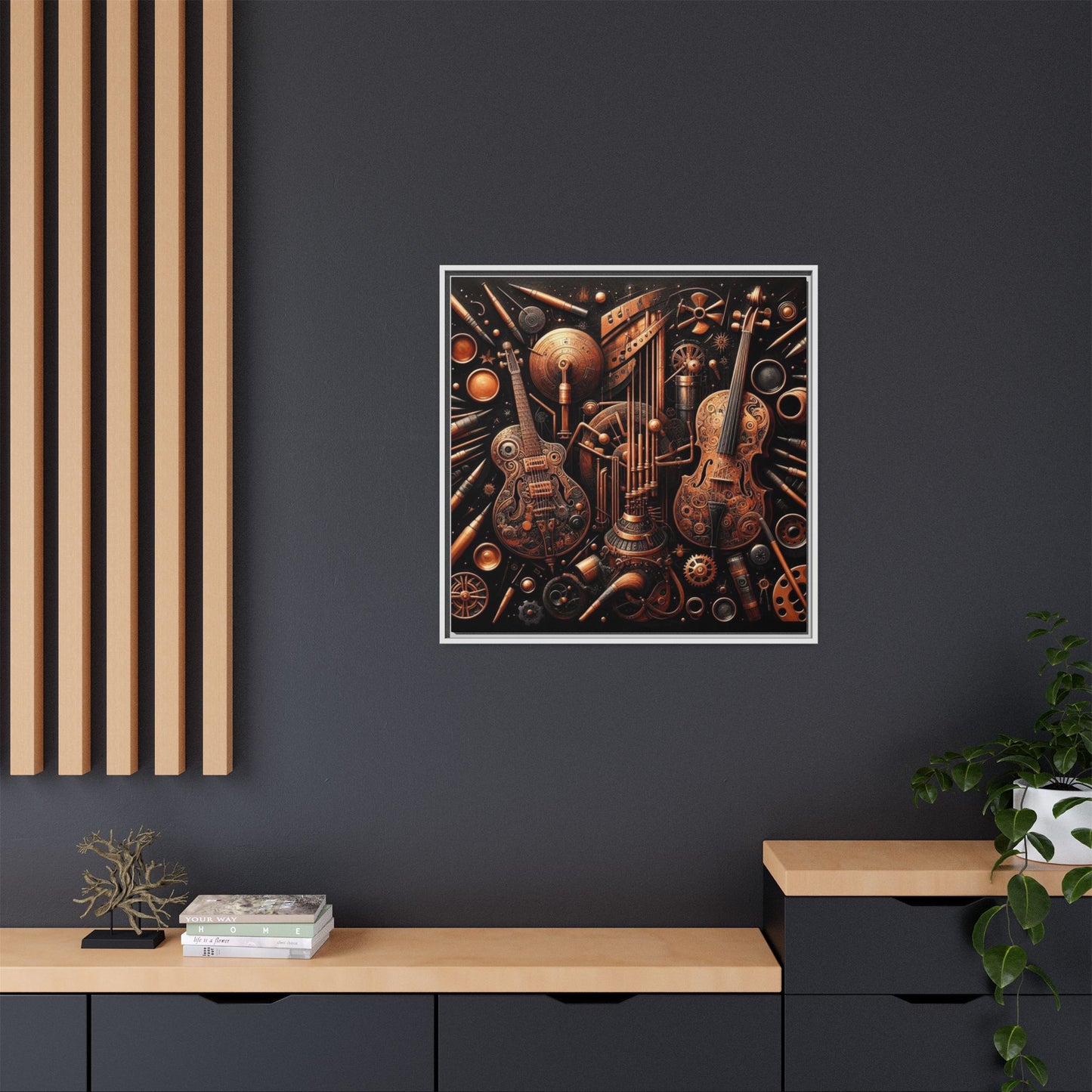 Modern Music-Themed Print Abstract Design Unique Framed Canvas Print Steampunk Wall Art Music Lover Gift Decor 3 frame colors