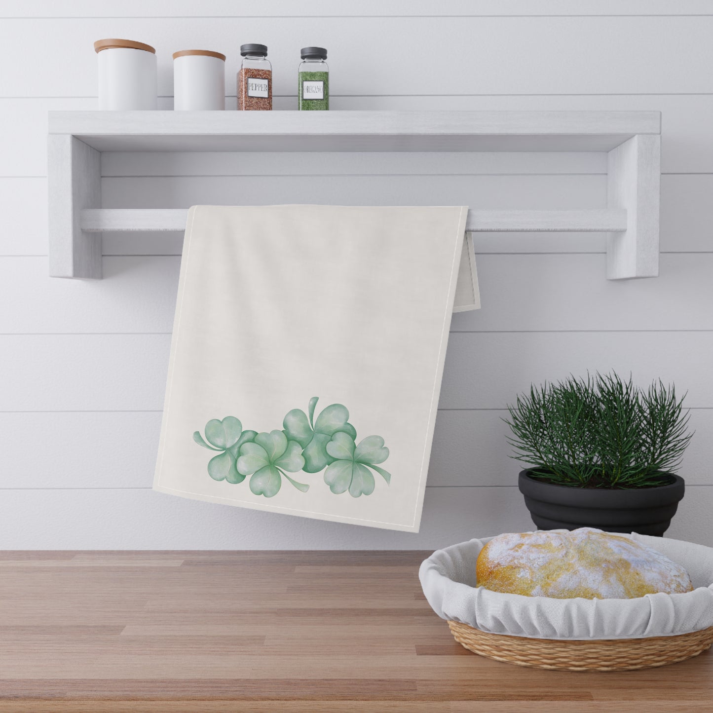 4-Leaf Clover Kitchen Tea Towel Pastel Dish Towel Durable Hand Towel Gift for Her Whimsical Home Decor Decorative Kitchen Cotton Twill