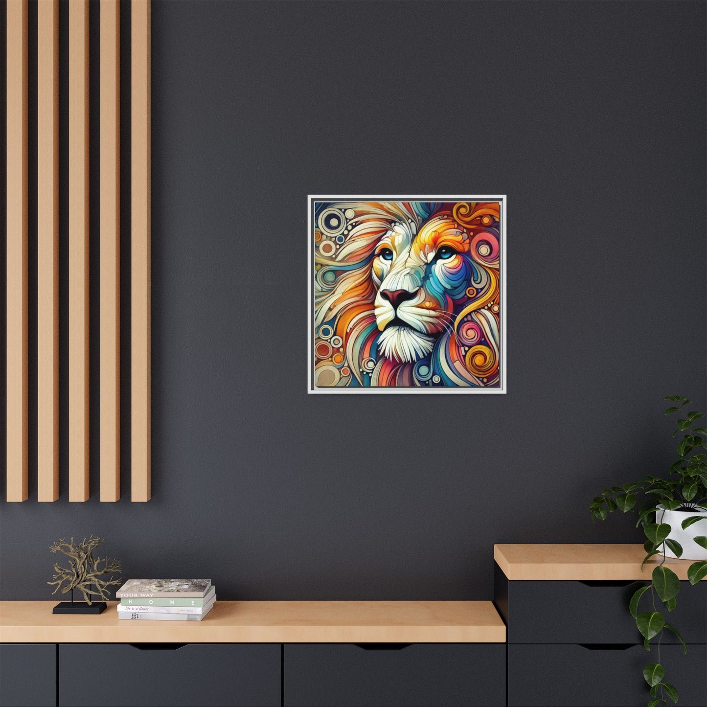 Modern Lion Print Abstract Design Unique Framed Canvas Print King of Jungle Wall Art Animal Lover Gift Nature Lover Decor 3 frame colors