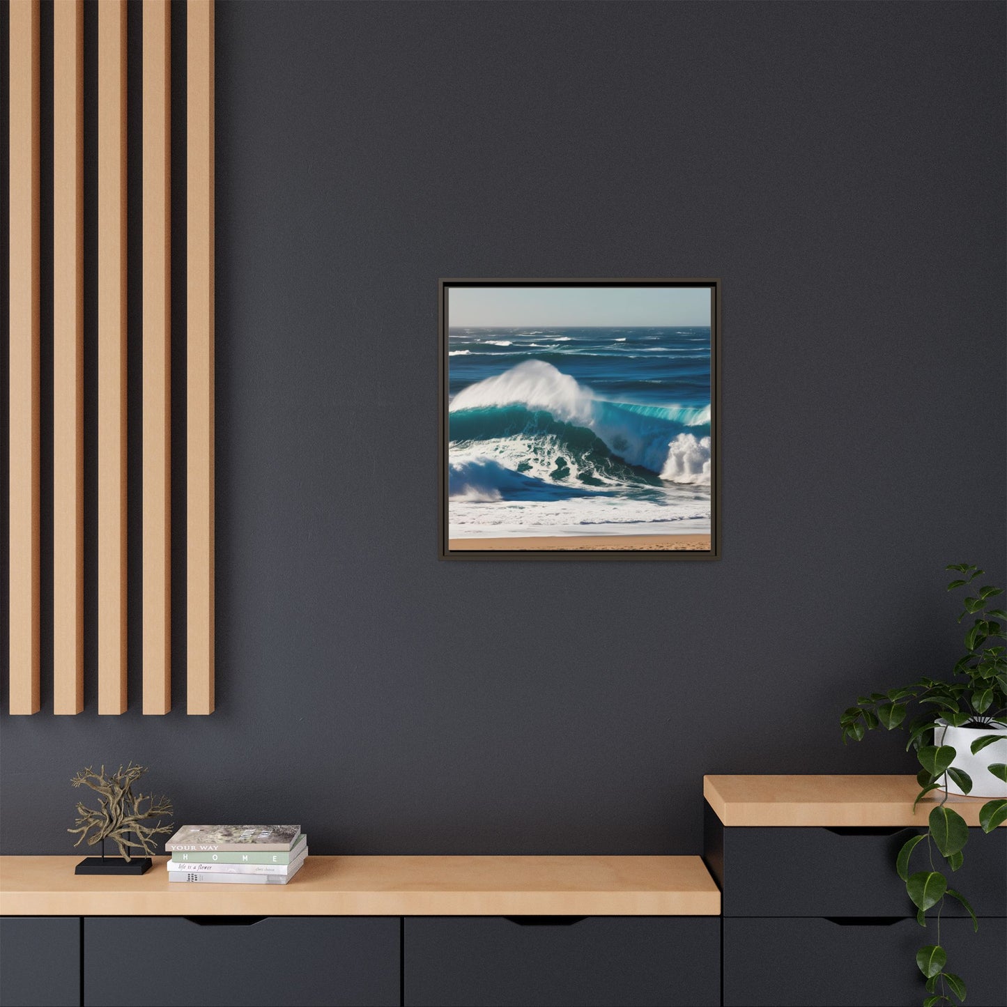 Peaceful Ocean Waves at the Beach Calm Sunny Day Framed Canvas Wall Art Vacation Oceanic Gift Nature Lover Zen Decor Gift 3 frame colors