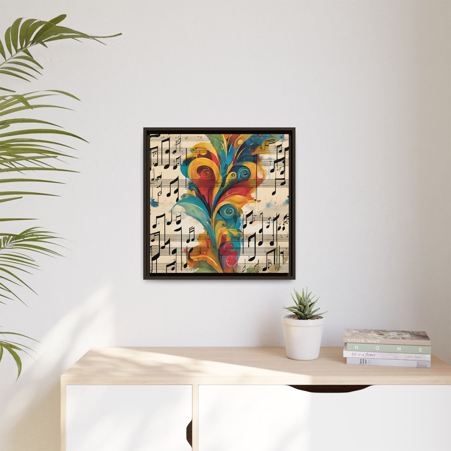 Modern Sheet Music-Themed Print Abstract Design Unique Framed Canvas Print Treble Clef Note Wall Art Music Lover Gift Decor 3 frame colors