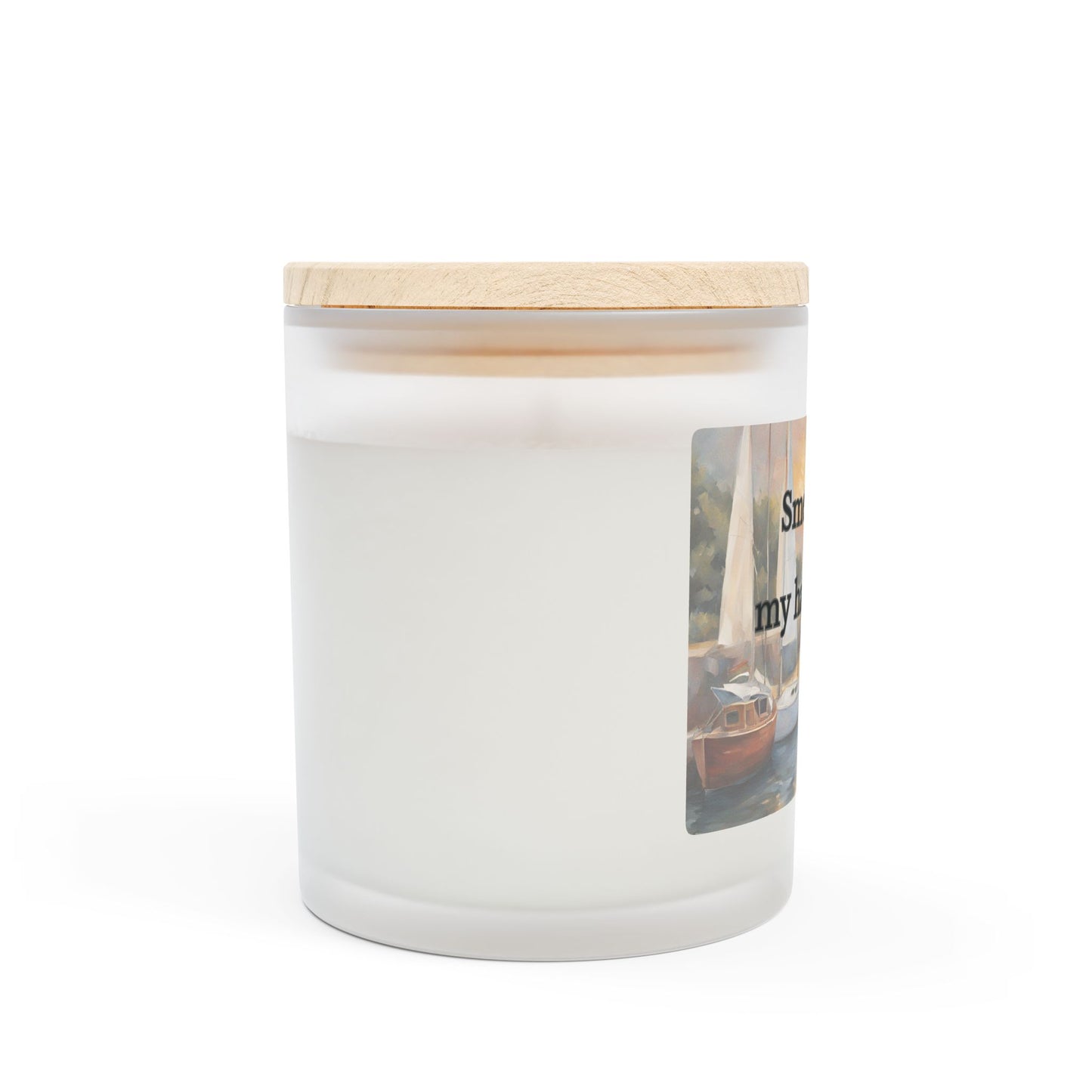 Artisanal Coconut Soy Frosted Glass Candle with Wooden Wick and Raw Maple Lid 11 oz Hand Poured Sailing Vacation Candle 50 hrs burn time