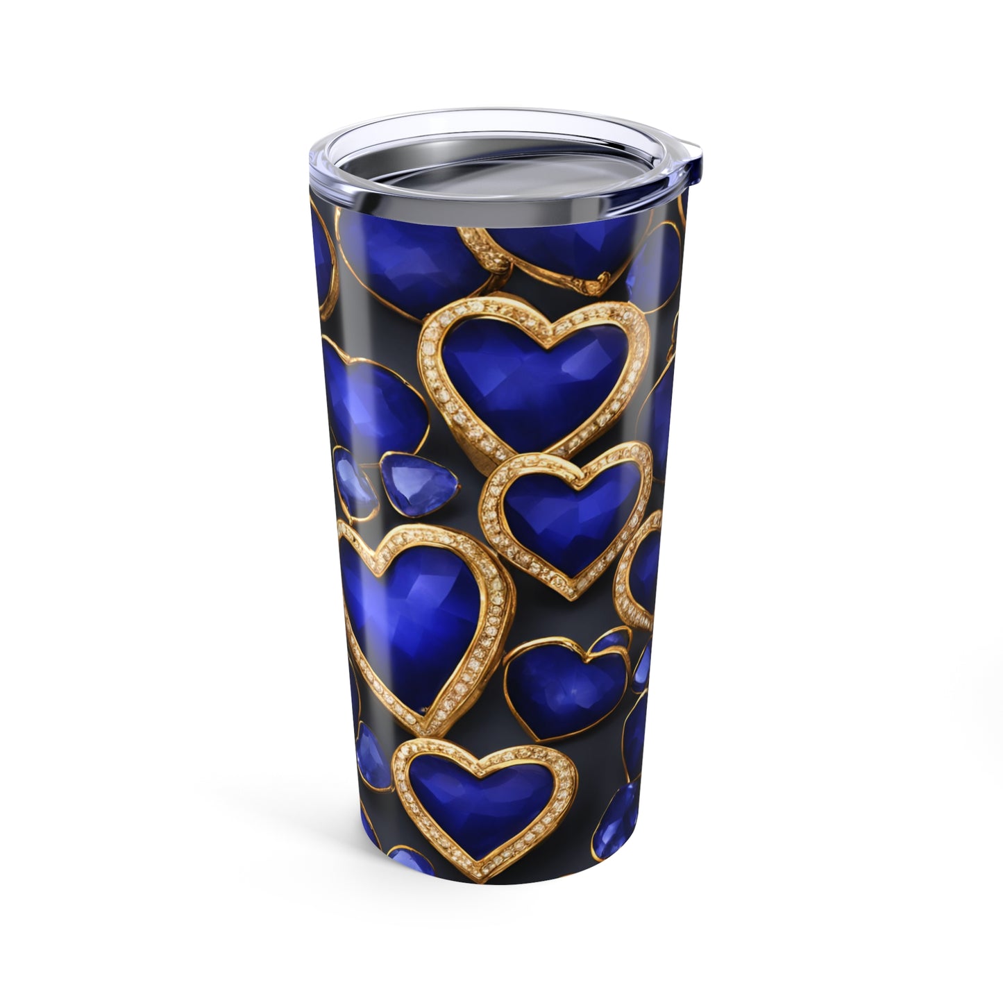 Sapphire and Gold Hearts Tumbler Valentine's Gift for Her Love Friendship Gift Tumbler Gemstone Lover Rhinestone Crystal Design Tumbler