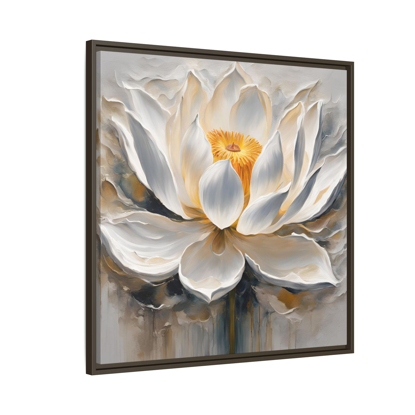 Modern Abstract Floral Design Unique Framed Canvas Wall Art White Lotus Gift Nature Lover Gift Garden Lover Gift 3 frame colors