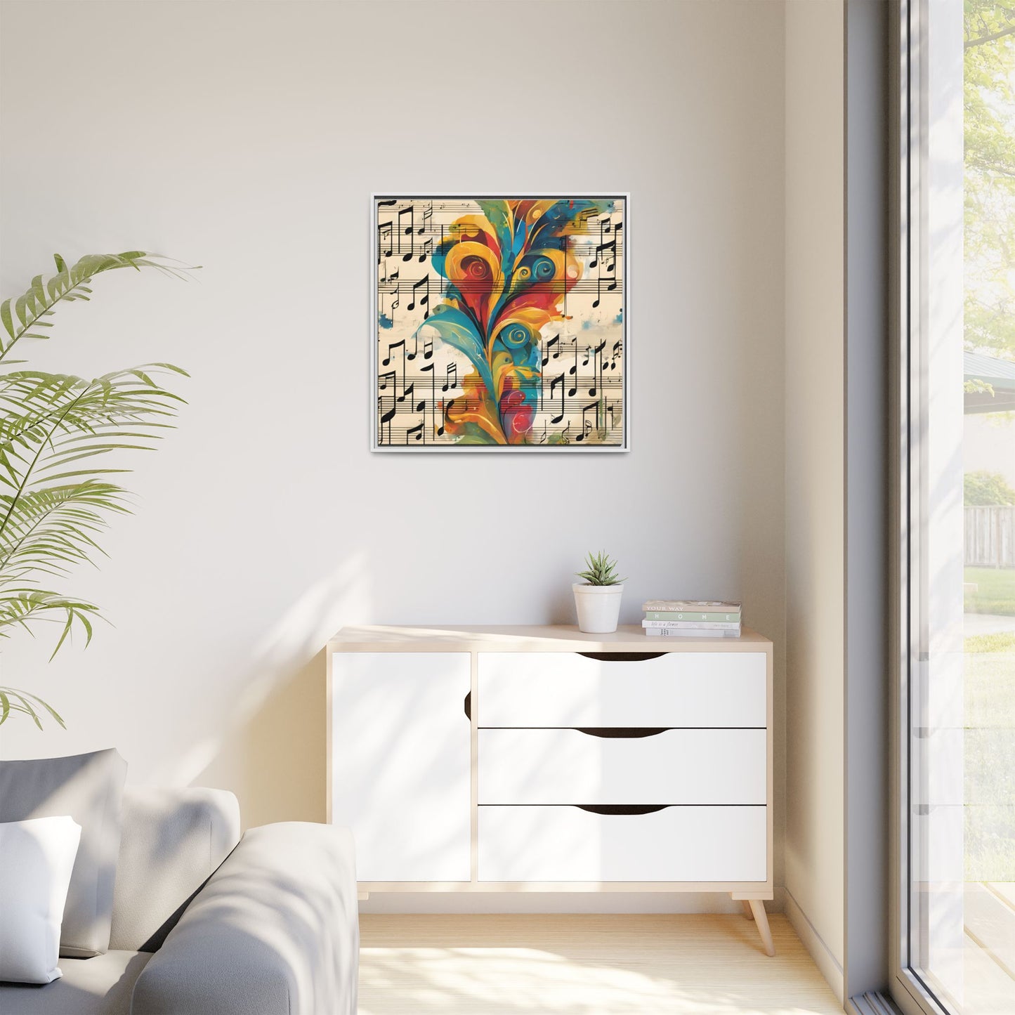 Modern Sheet Music-Themed Print Abstract Design Unique Framed Canvas Print Treble Clef Note Wall Art Music Lover Gift Decor 3 frame colors