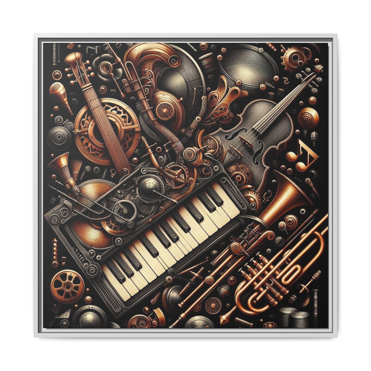 Modern Music-Themed Steampunk Style Print Abstract Design Unique Framed Canvas Print Wall Art Music Lover Gift Decor 3 frame colors