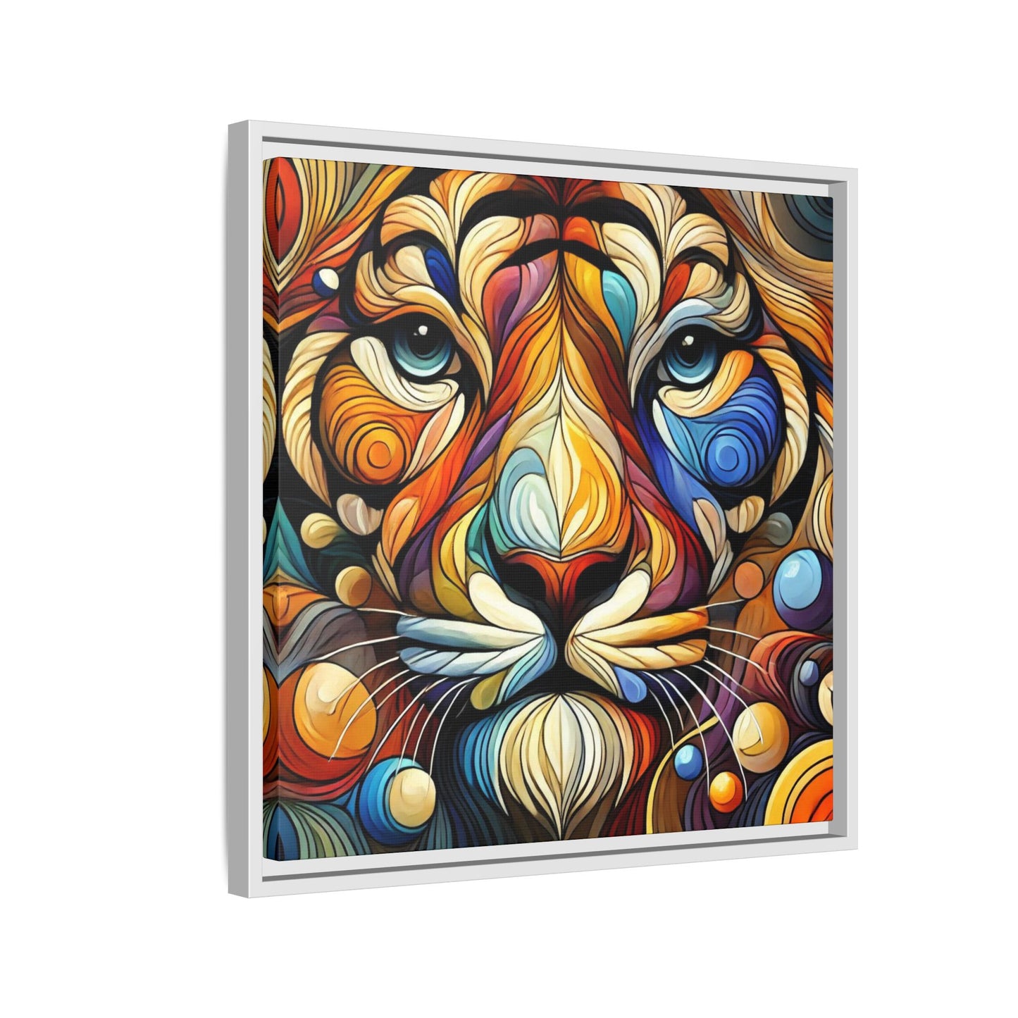 Modern Lion Face Print Abstract Design Unique Framed Canvas Print King of Jungle Wall Art Animal Lover Nature Lover Decor 3 frame colors