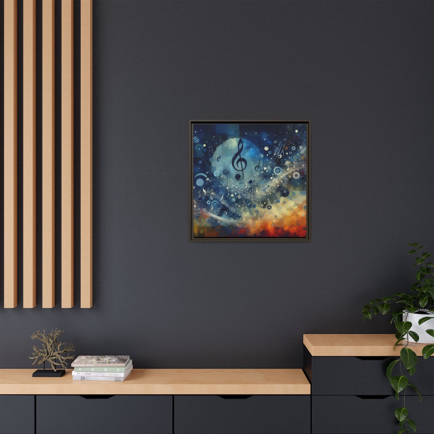 Modern Music-Themed Print Abstract Design Unique Framed Canvas Print Treble Clef Note Wall Art Music Lover Gift Decor 3 frame colors