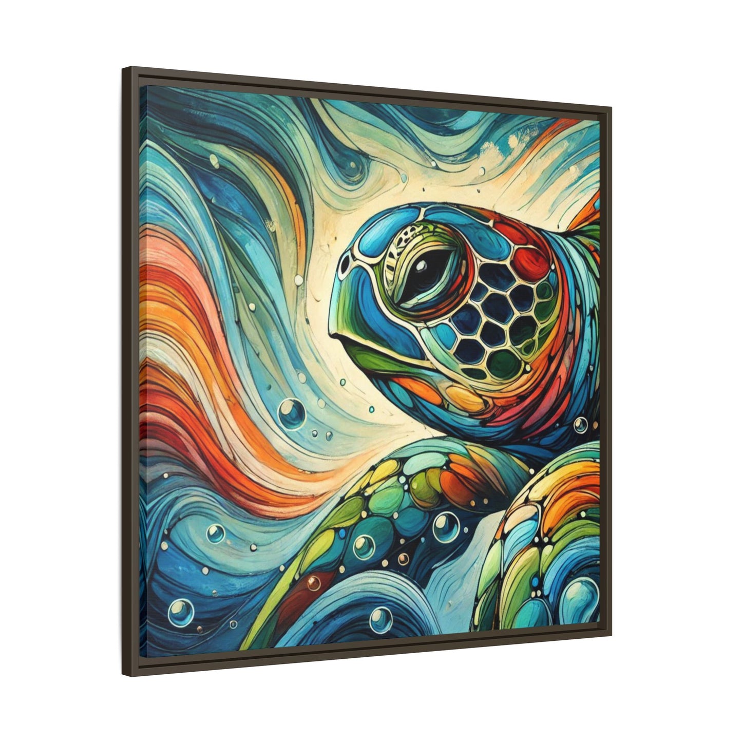 Modern Sea Turtle Print Abstract Design Unique Framed Canvas Print Oceanic Wall Art Animal Lover Gift Nature Lover Decor 3 frame colors