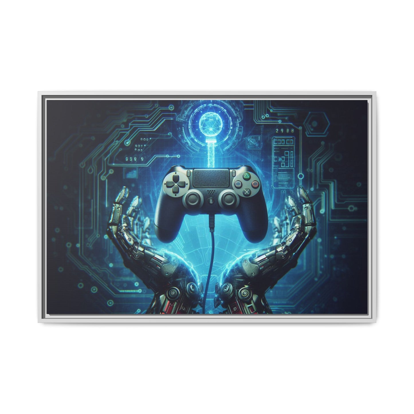 Gamer Themed Unique Framed AI Canvas Print Wall Art Video Game Lover Futuristic Digital Style Gift Cyber Geek Matrix Decor 3 frame colors