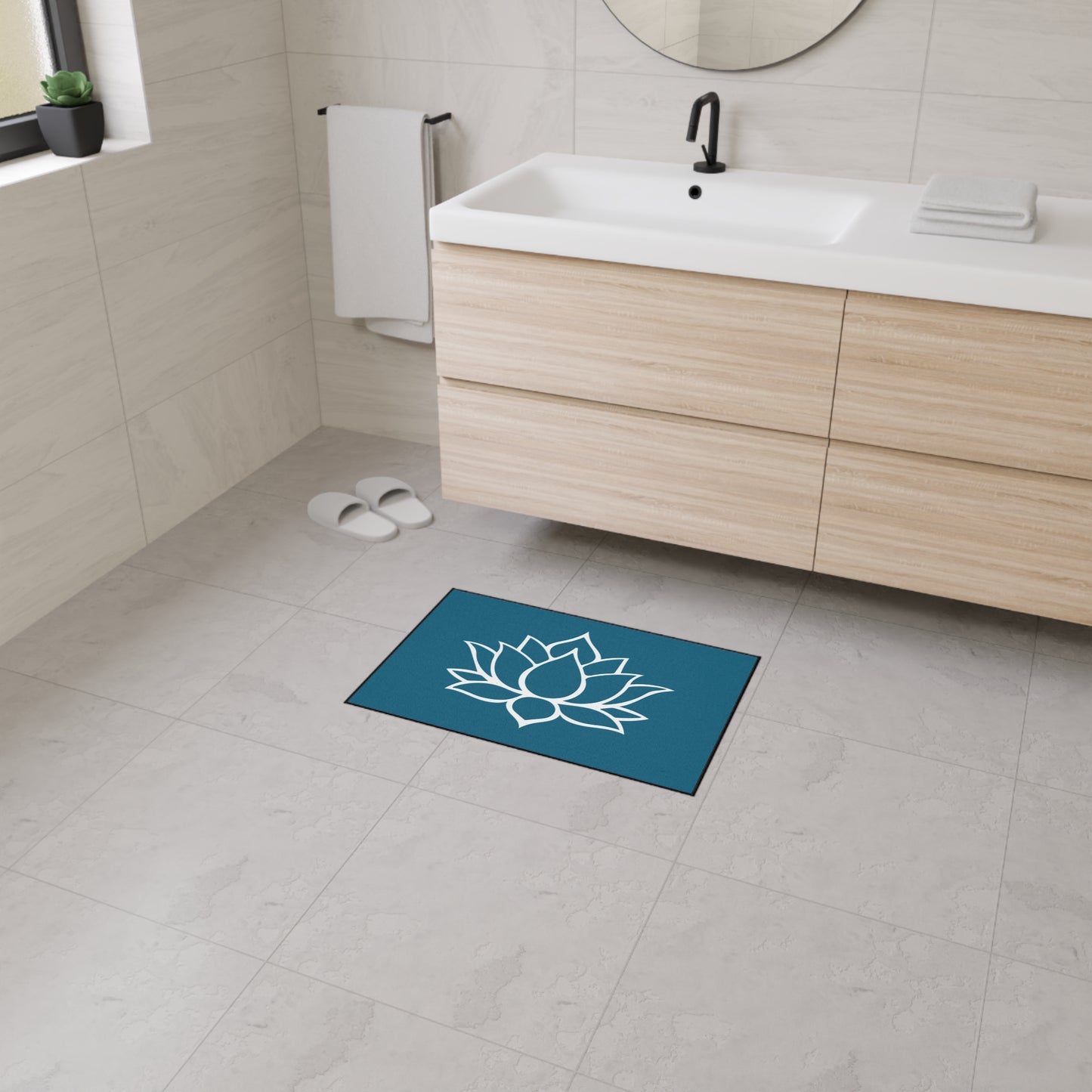 Decorative Heavy Duty Non-Slip Floor Mat Stylish Design Perfect for Entryway Kitchen Décor Teal Lotus Blossom Floral Design Rug Bath Mat