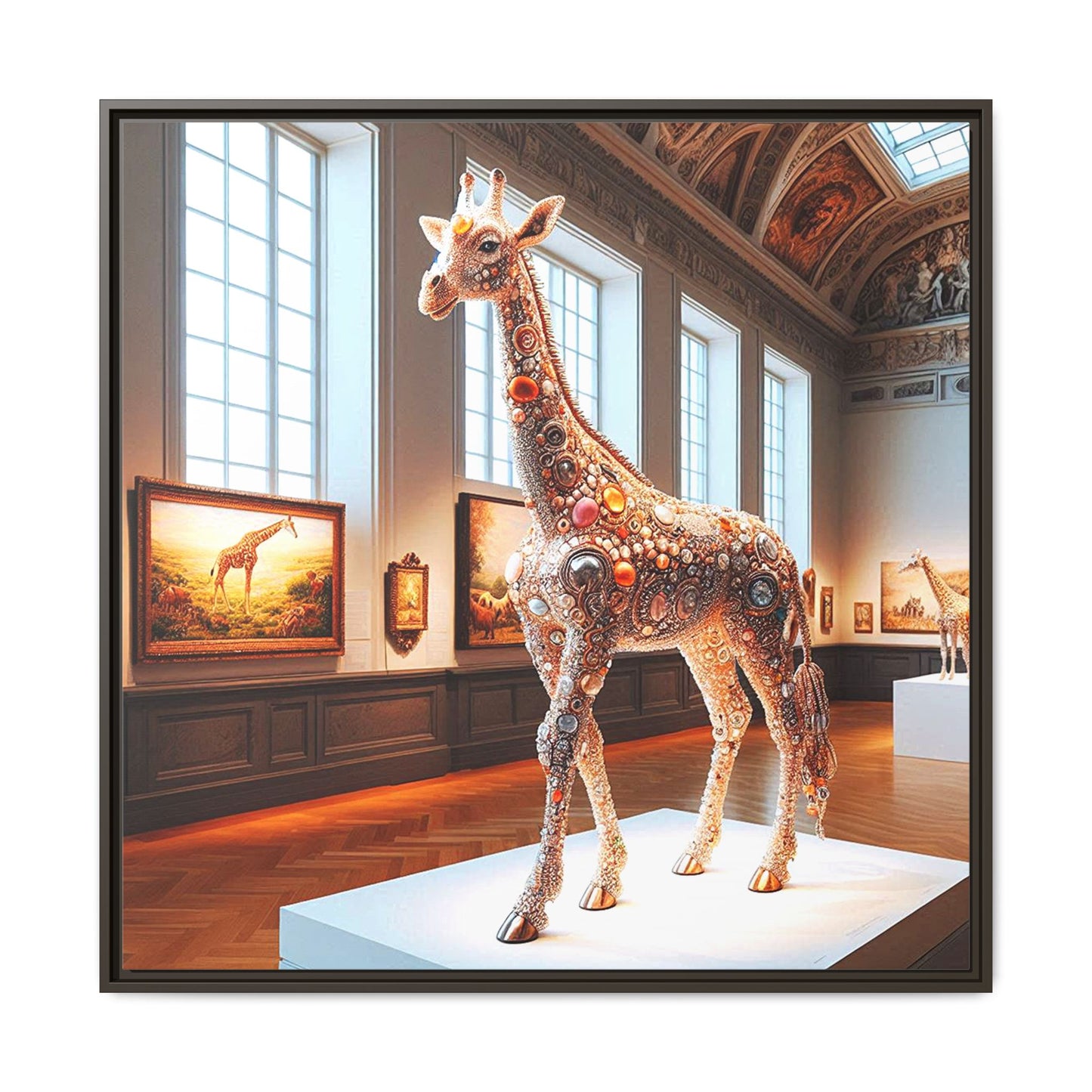 Bejeweled Giraffe Framed Canvas Print Wall Art Unique Fashion Designer Haute Couture Fashionista Animal Lover Gift Decor 3 Frame Colors