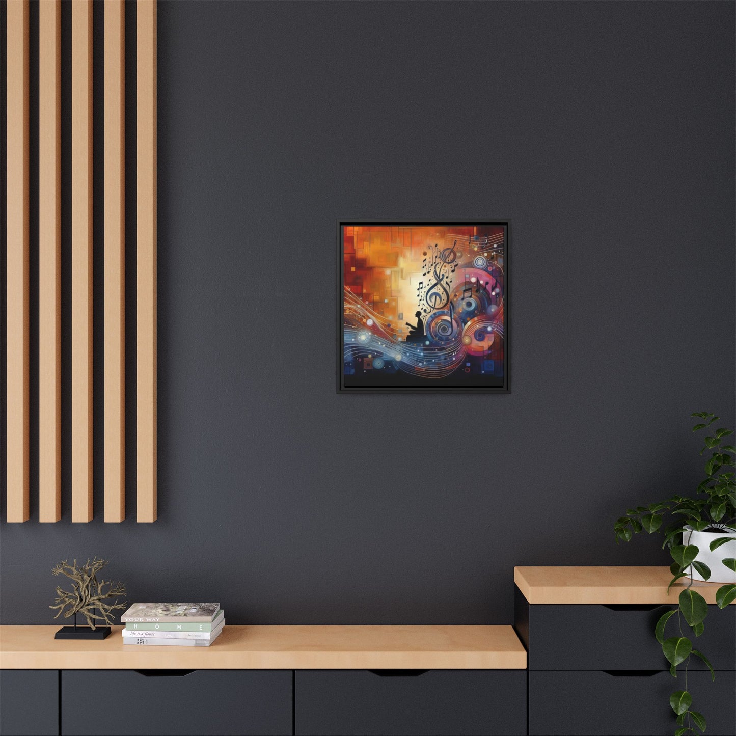 Modern Music-Themed Print Abstract Design Unique Framed Canvas Print Treble Clef Note Wall Art Music Lover Gift Decor 3 frame colors