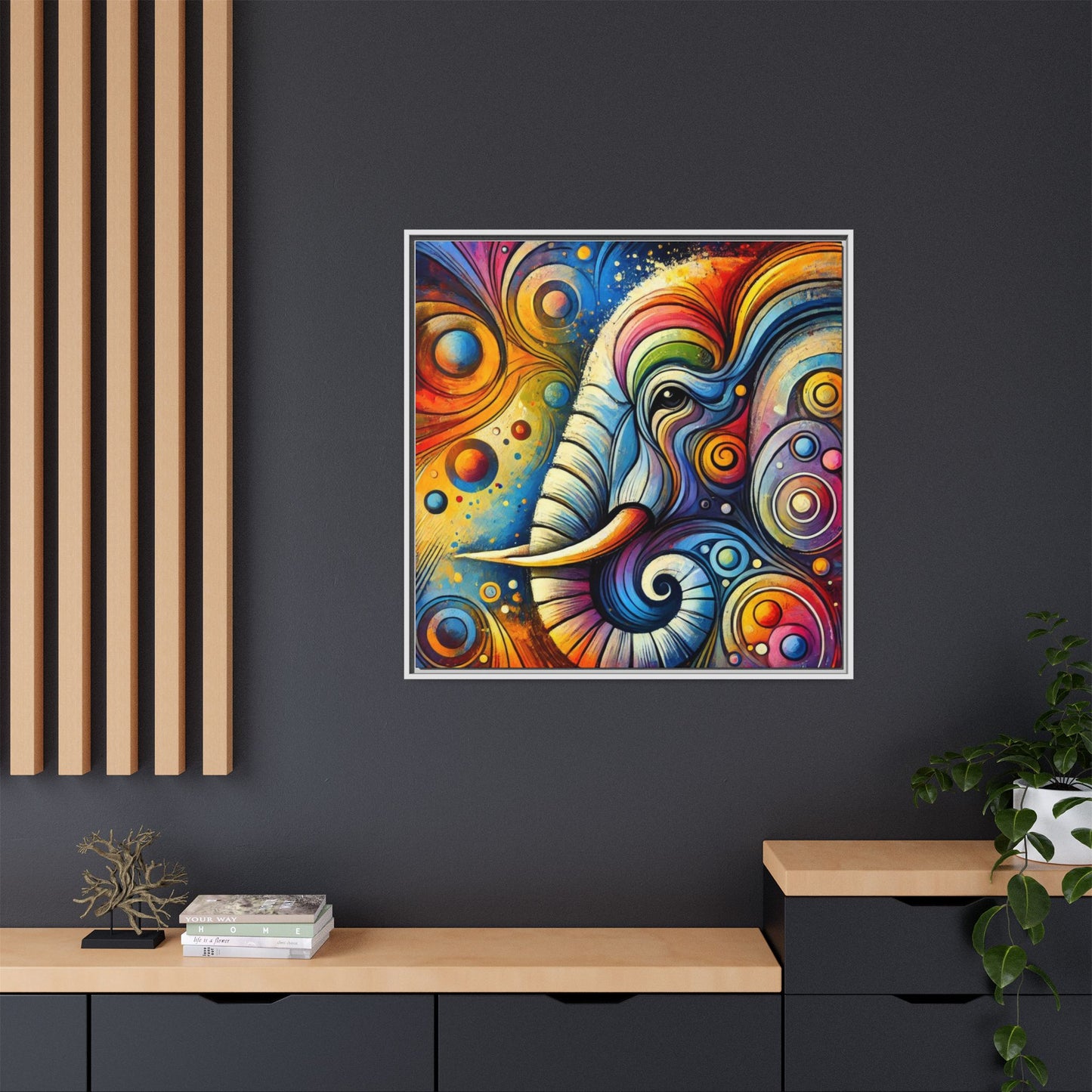 Modern Elephant Print Abstract Design Unique Framed Canvas Print African Wall Art Animal Lover Gift Nature Lover Decor 3 frame colors