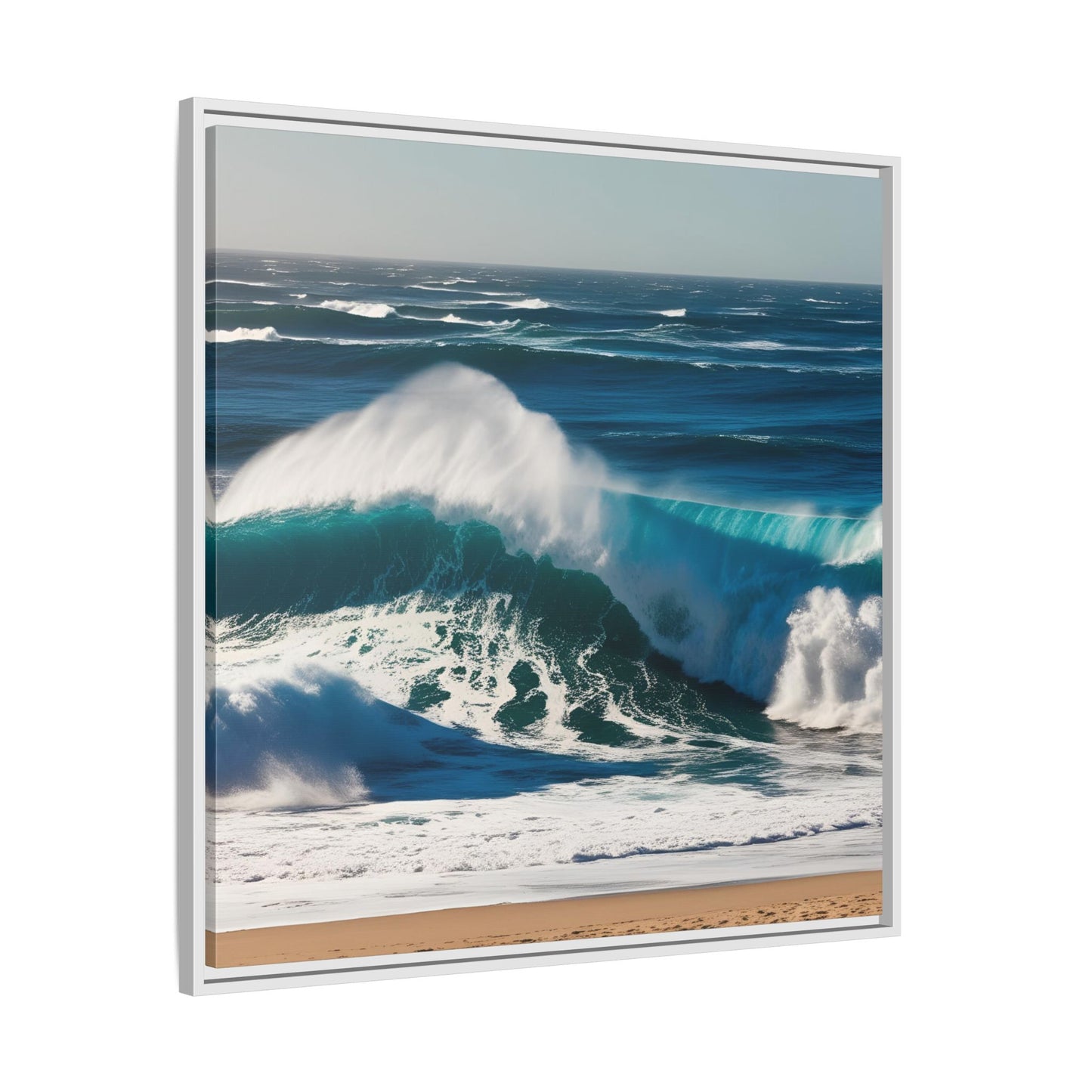 Peaceful Ocean Waves at the Beach Calm Sunny Day Framed Canvas Wall Art Vacation Oceanic Gift Nature Lover Zen Decor Gift 3 frame colors