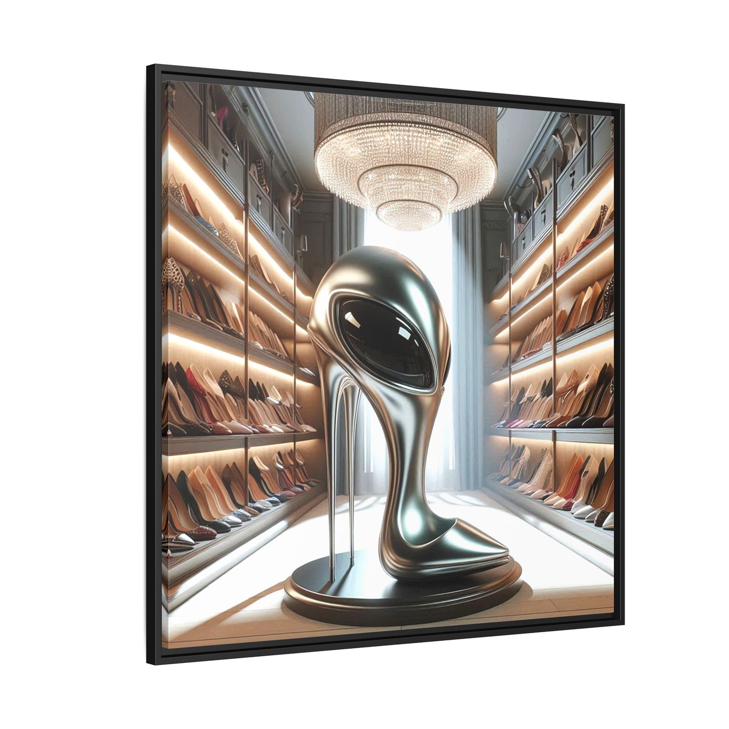 Alien High Heel Shoe Framed Canvas Print Wall Art Unique Fashion Designer Style Haute Couture Shoe Lover Fashionista Decor 3 Frame Colors