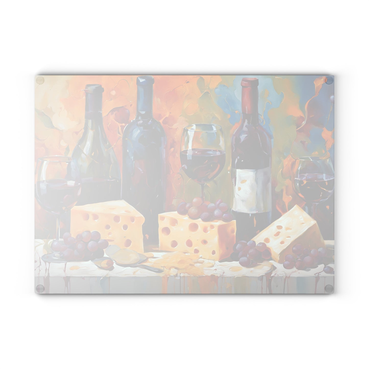 Kitchen Decor Glass Cutting Board Serving Tray with Wine and Cheese Design Cutting Board Gift for Home Cook Charcuterie Board