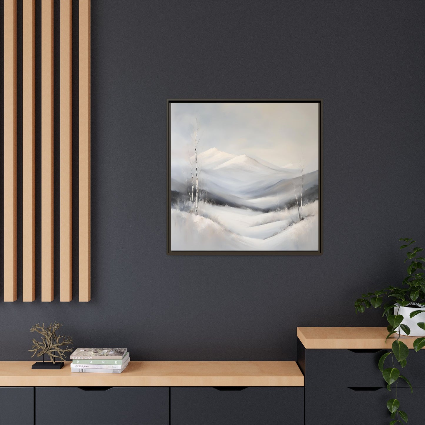 Modern Abstract Mountain Design Unique Framed Canvas Wall Art Snowy Gift Nature Lover Gift 3 frame colors
