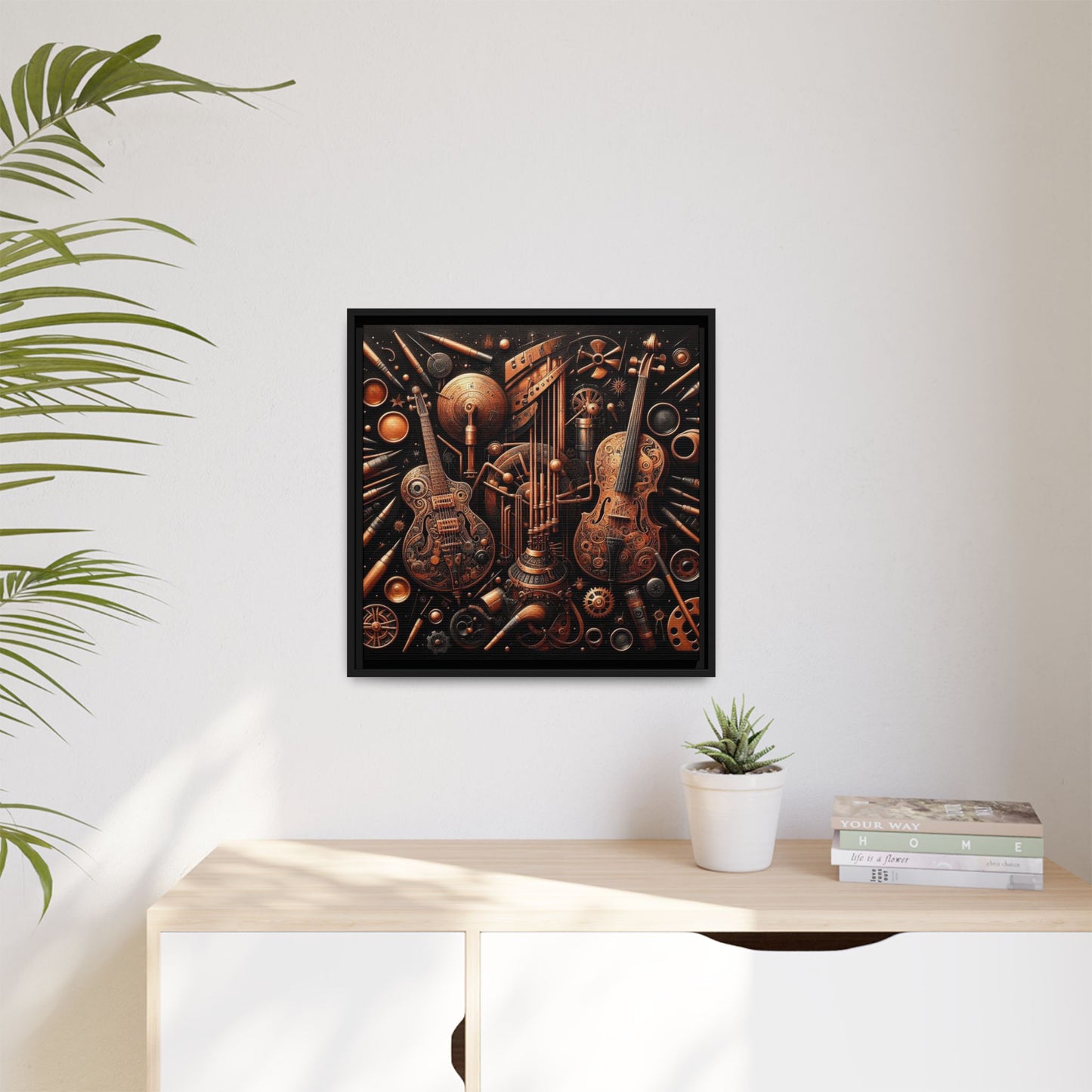 Modern Music-Themed Print Abstract Design Unique Framed Canvas Print Steampunk Wall Art Music Lover Gift Decor 3 frame colors