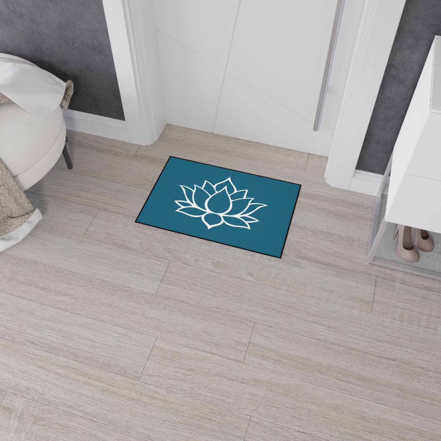 Decorative Heavy Duty Non-Slip Floor Mat Stylish Design Perfect for Entryway Kitchen Décor Teal Lotus Blossom Floral Design Rug Bath Mat