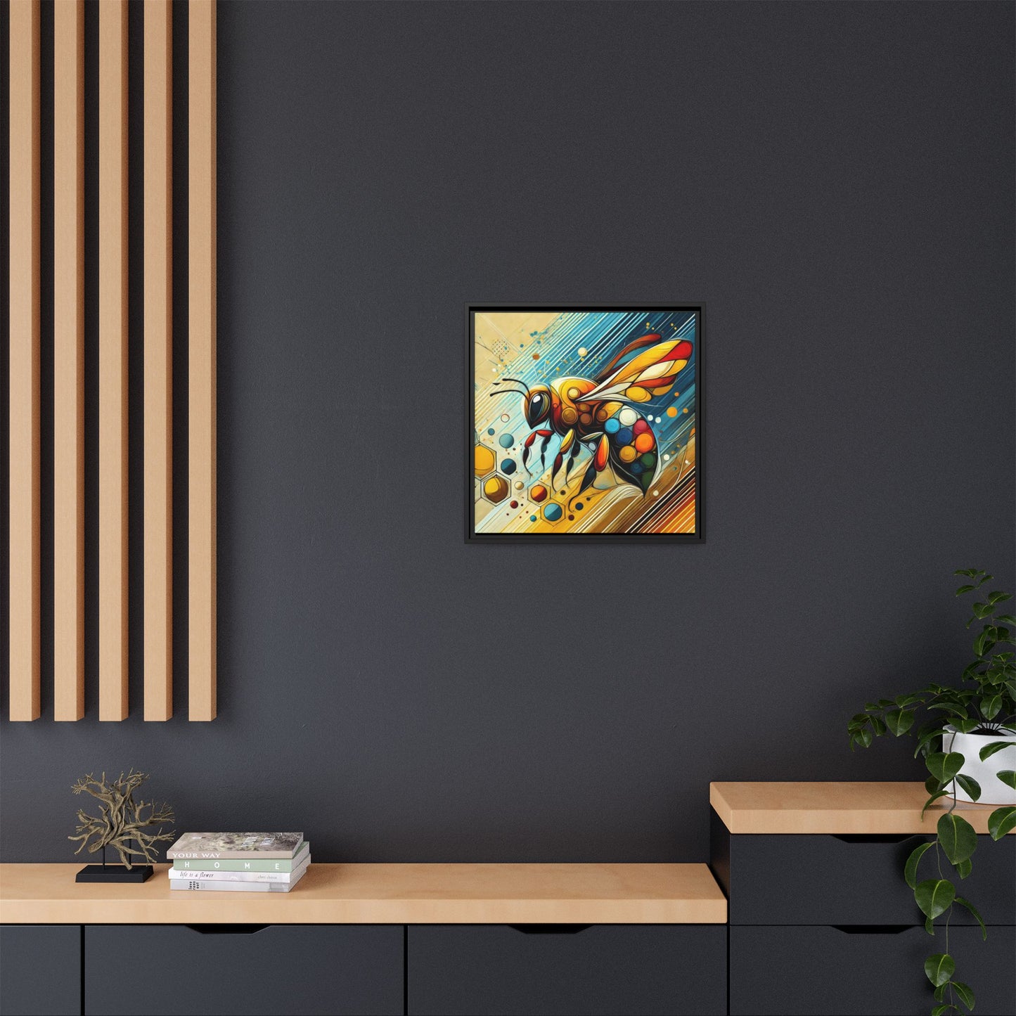 Modern Bee Print Abstract Design Unique Framed Canvas Print Insect Lover Wall Art Animal Lover Gift Nature Lover Decor 3 frame colors