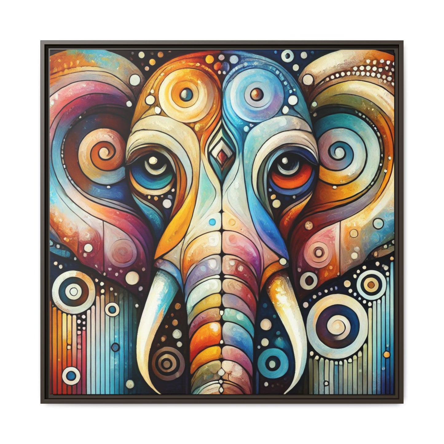 Modern Elephant Face Print Abstract Design Unique Framed Canvas Print African Wall Art Animal Lover Nature Lover Decor 3 frame colors