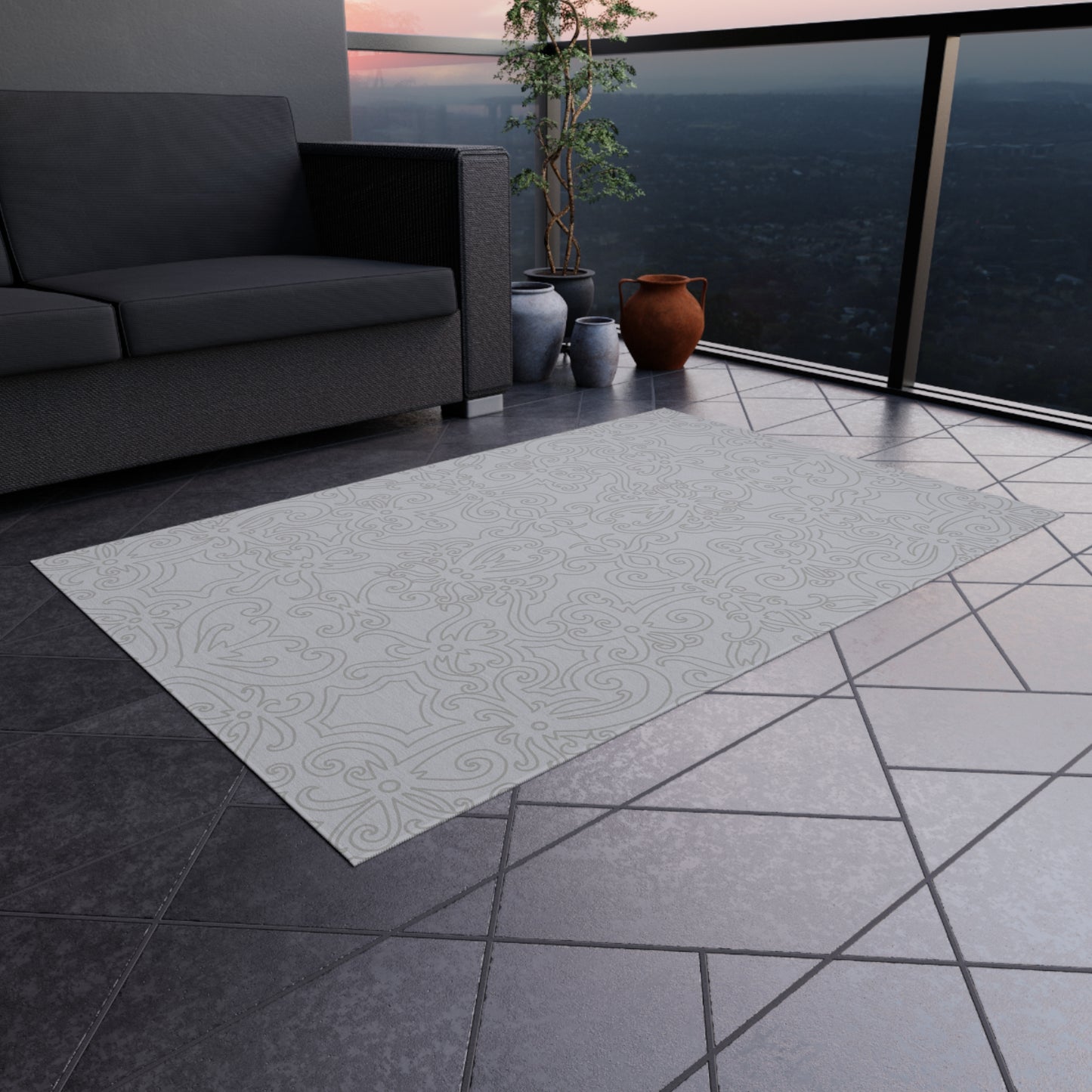Chenille Outdoor Rug with No-Skid Backing Cozy Grey Outdoor Carpet Patio Decor Gazebo Rug Pool Area Decor Outdoor Kitchen Carpet