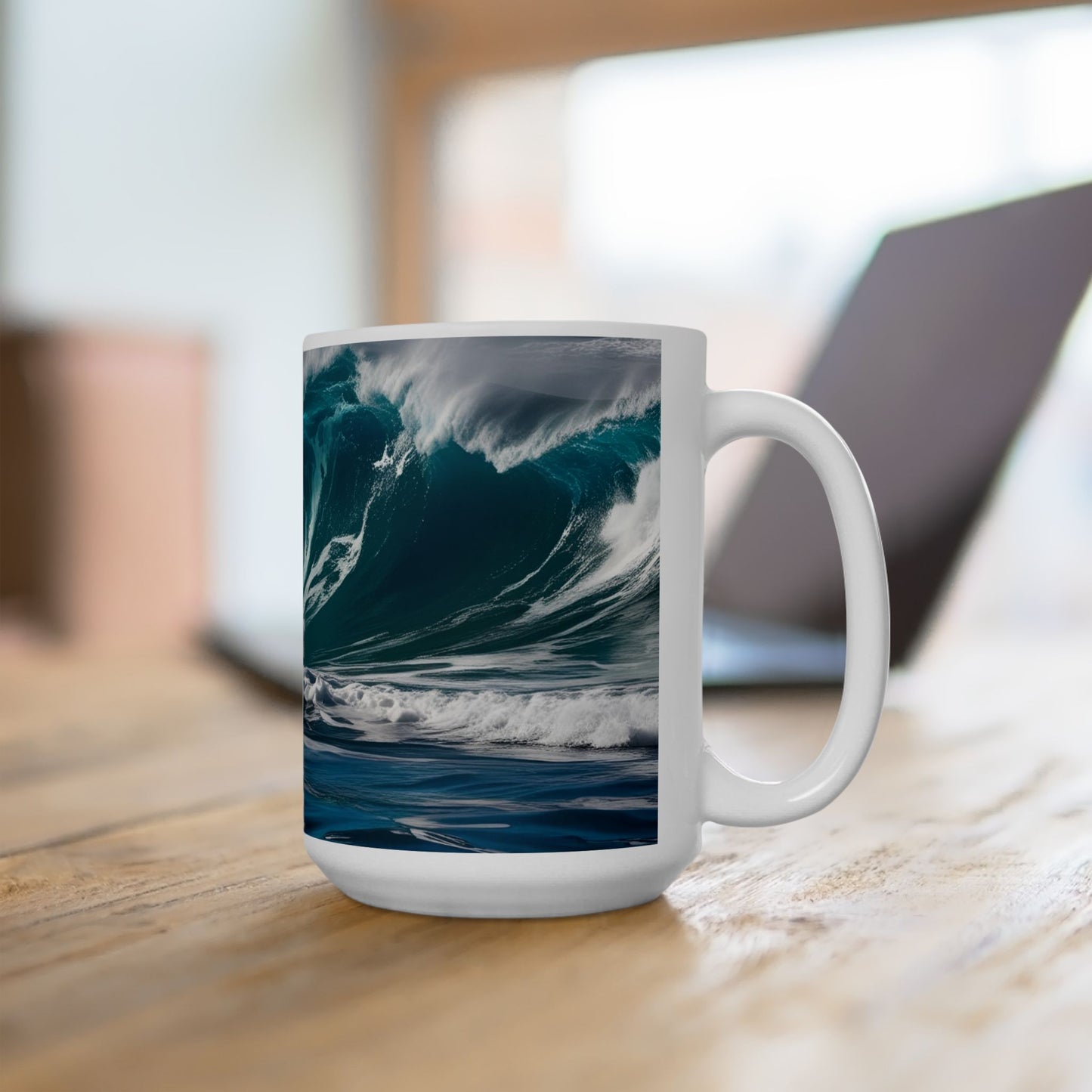 Ceramic Beach Theme Coffee Mug Modern Wave Design Mug Tea Cup Oceanic Swirl Design Salt Life Surfer Beachy Ceramic Mug