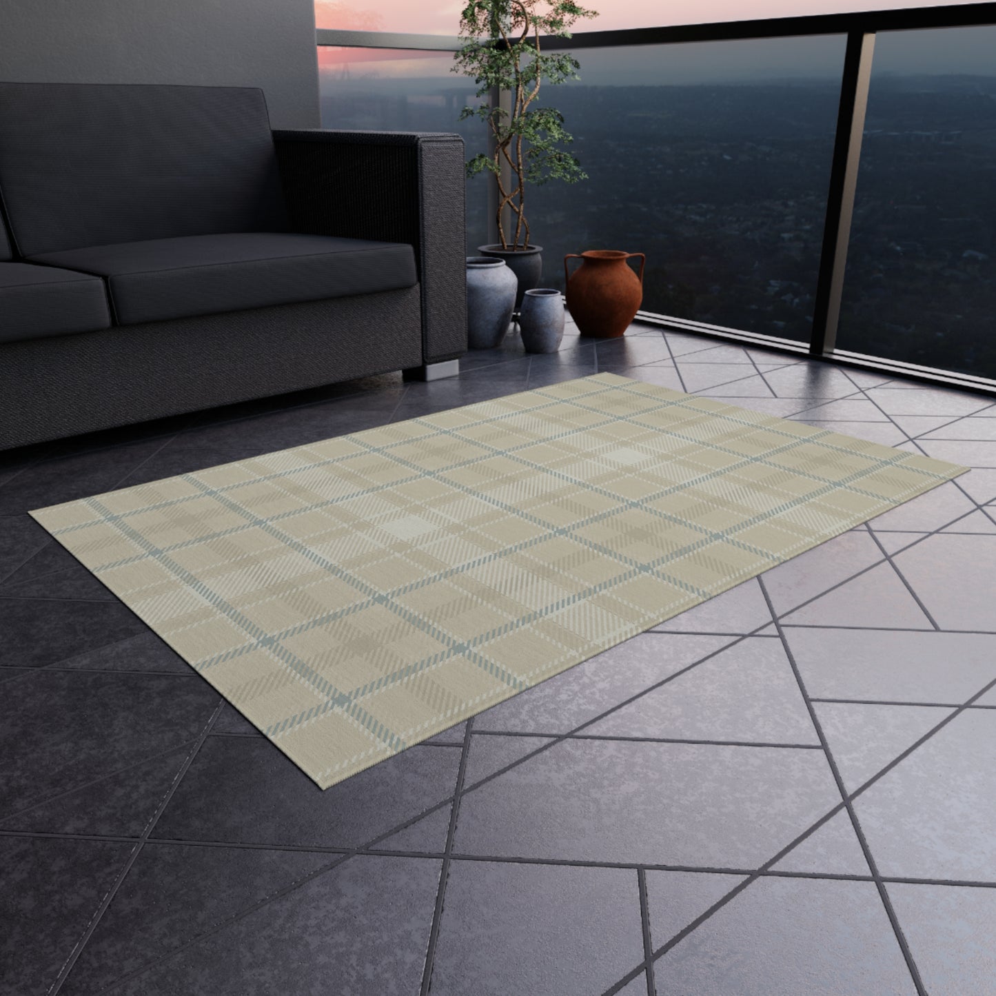 Checker Pattern Chenille Outdoor Rug with No-Skid Backing Cozy Outdoor Carpet Patio Decor Gazebo Rug Pool Area Decor Outdoor Kitchen Carpet