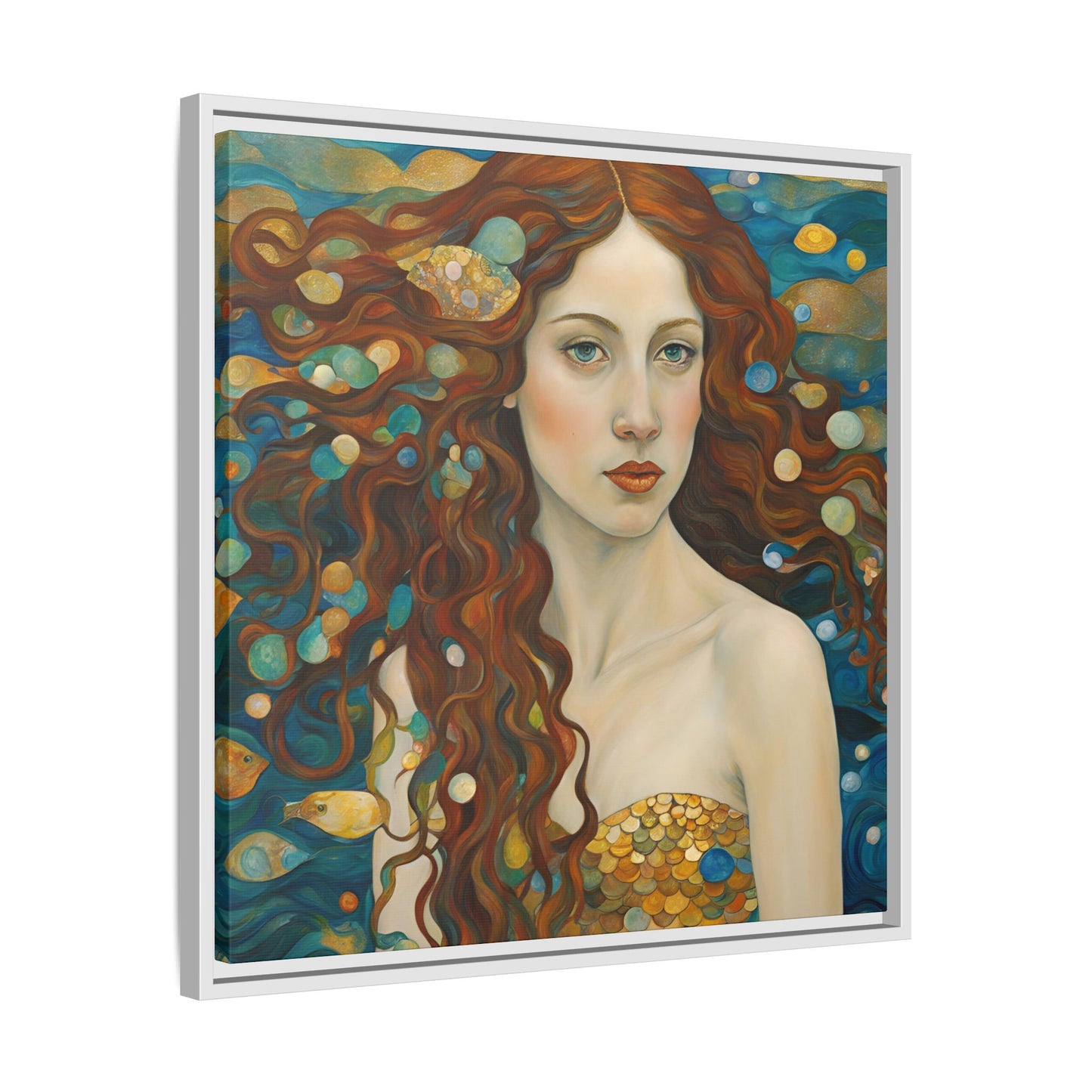 Modern Abstract Mermaid Design Unique Framed Canvas Oceanic Wall Art Underwater Gold Fish Anime Gift Nature Lover Gift 3 frame colors