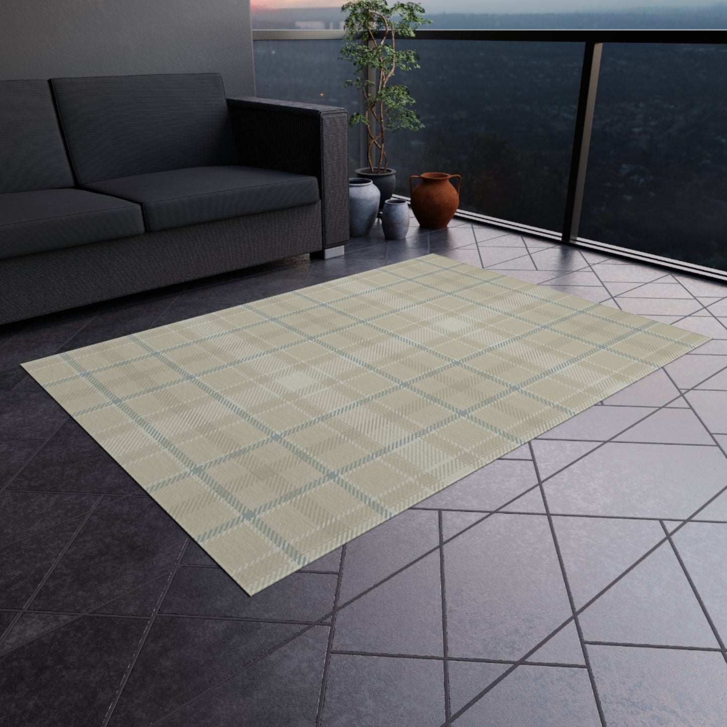 Checker Pattern Chenille Outdoor Rug with No-Skid Backing Cozy Outdoor Carpet Patio Decor Gazebo Rug Pool Area Decor Outdoor Kitchen Carpet